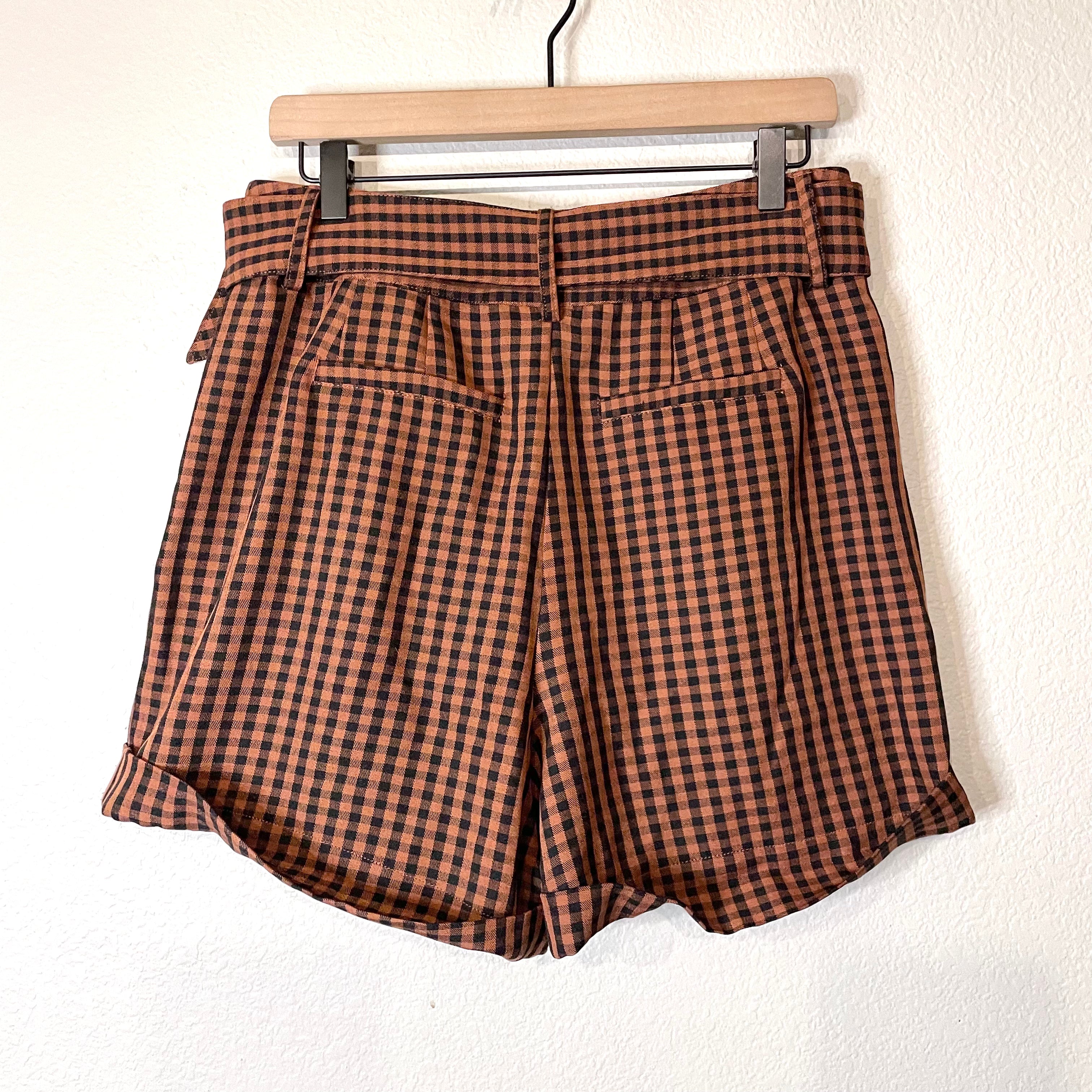 Gingham Plaid Belted Shorts