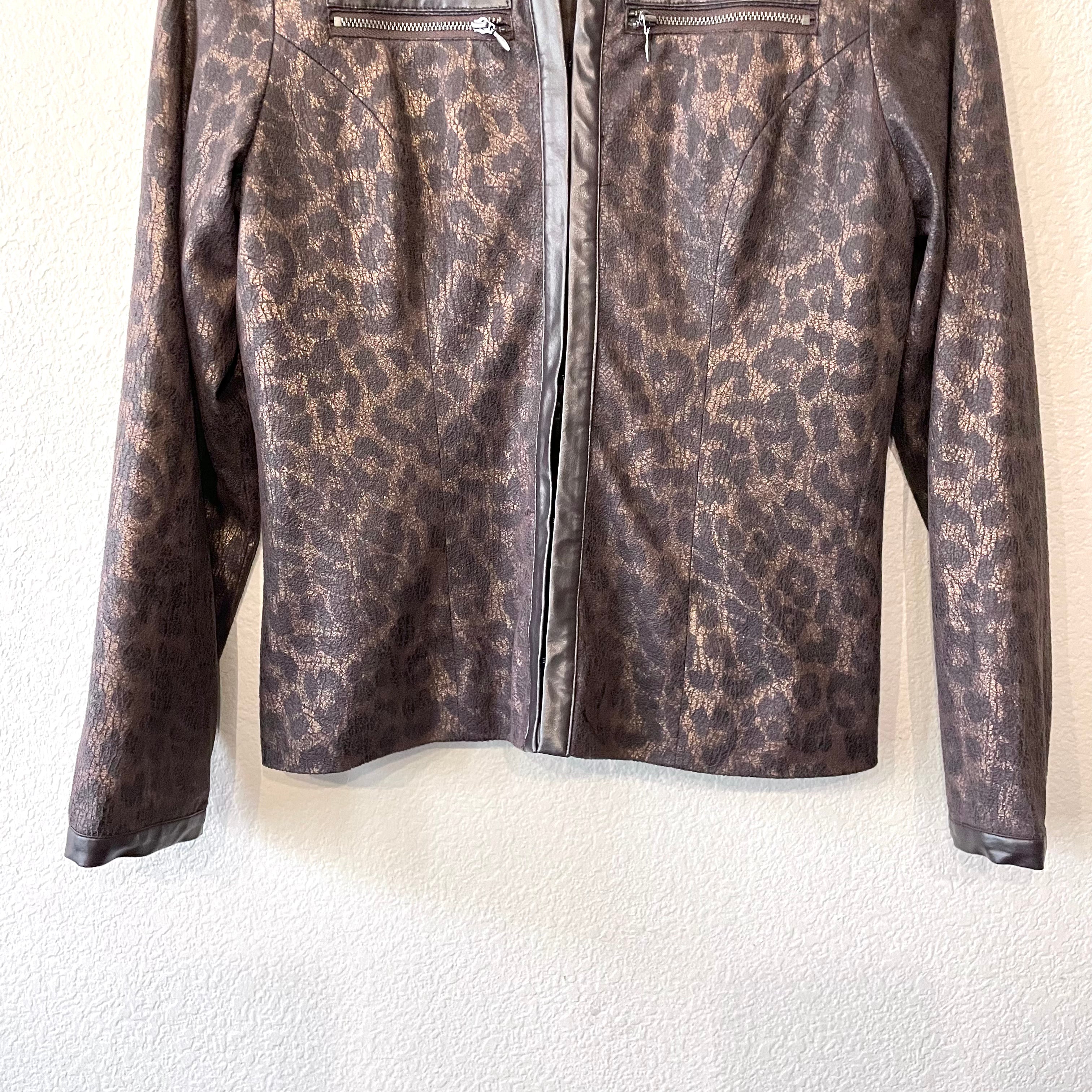 Leopard Faux Leather Trim Jacket