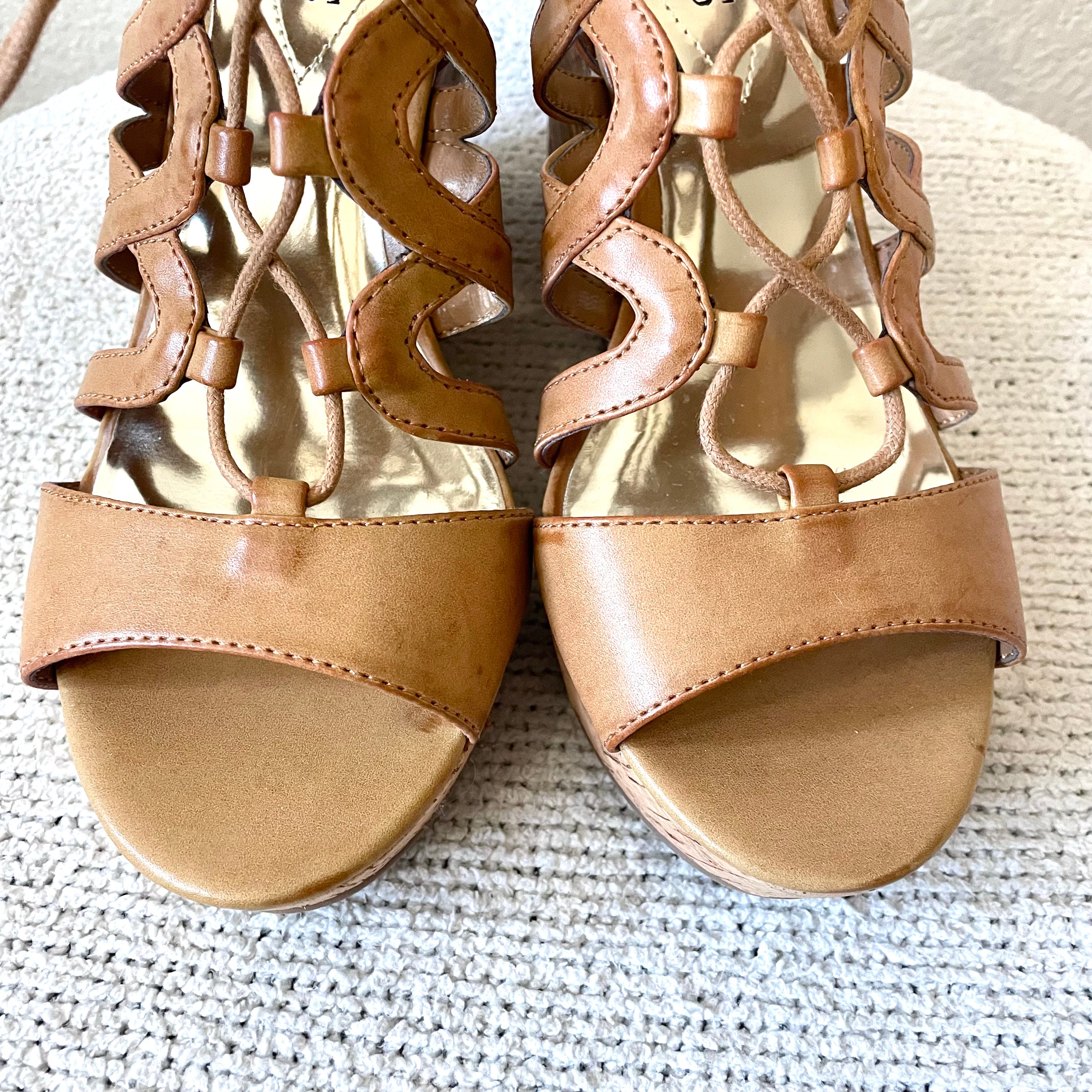 Strappy Cork Wedge Heels