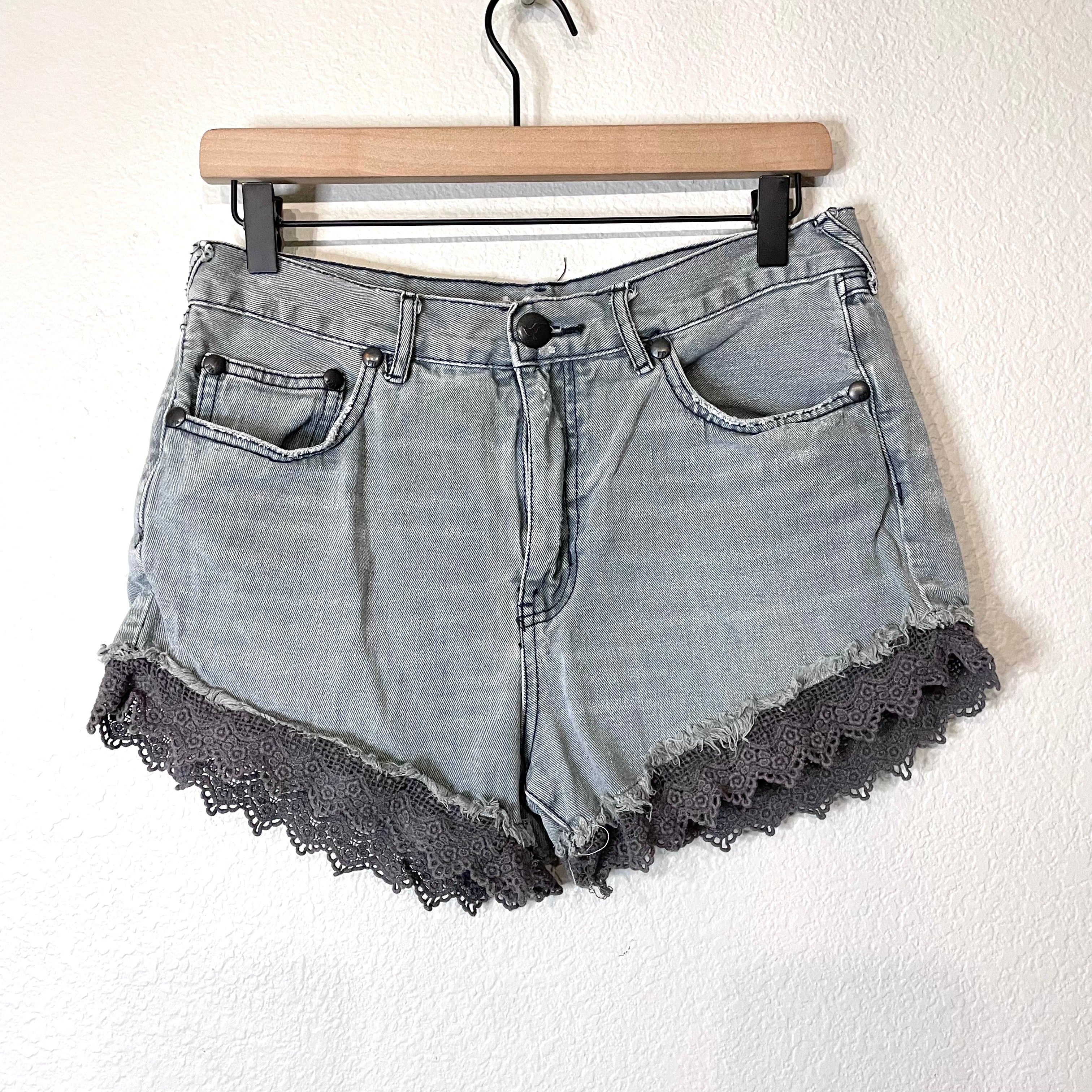 Lace Trim Jean Shorts