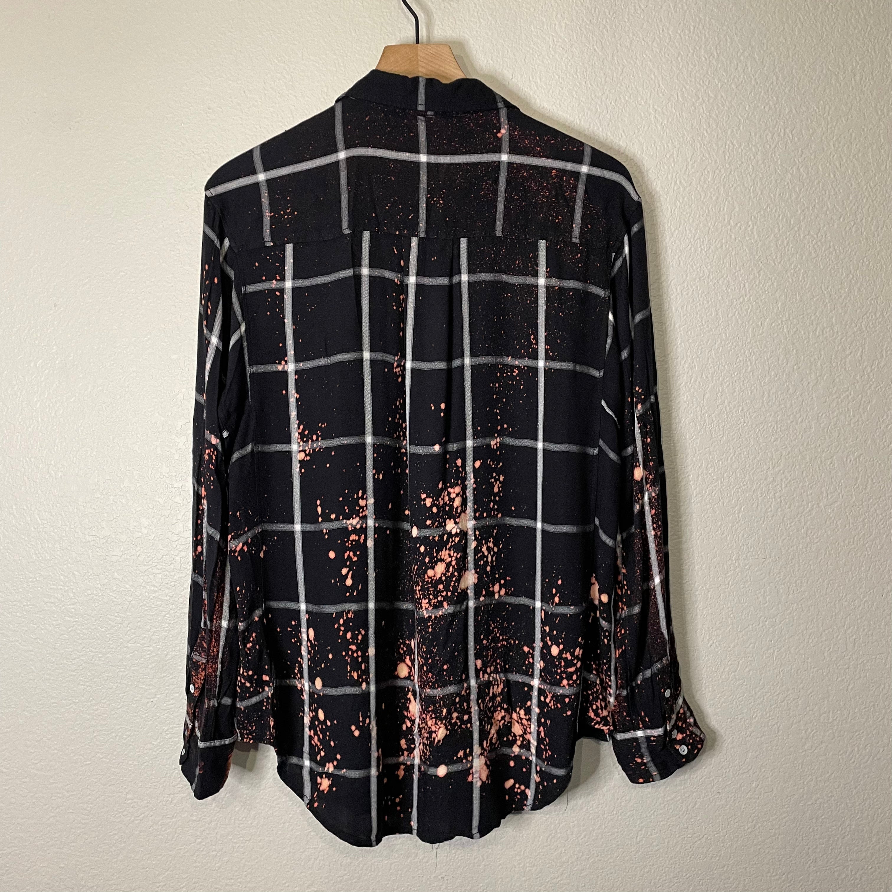 Plaid Bleach Splatter Button zip