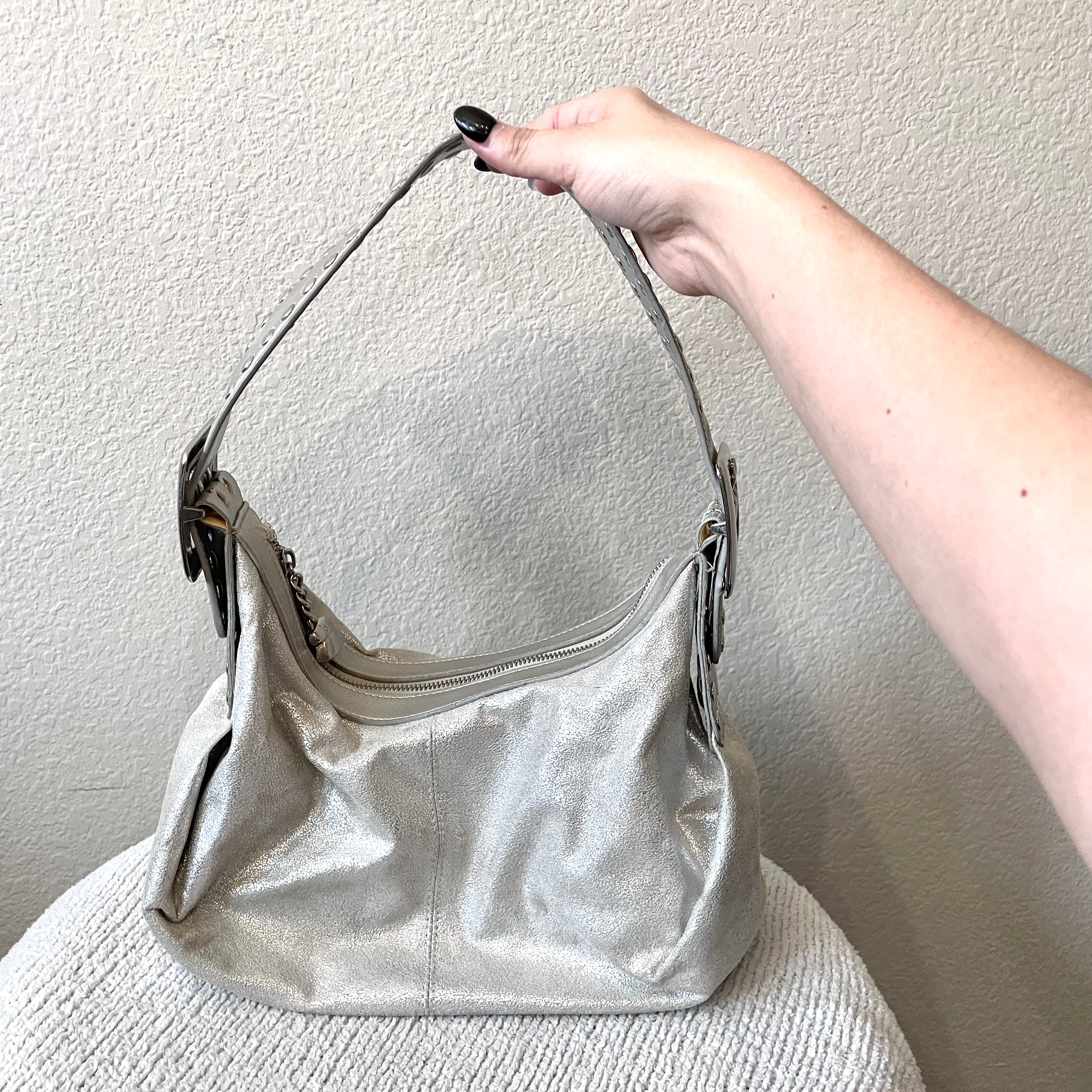 Faux Suede Buckle Shoulder Bag