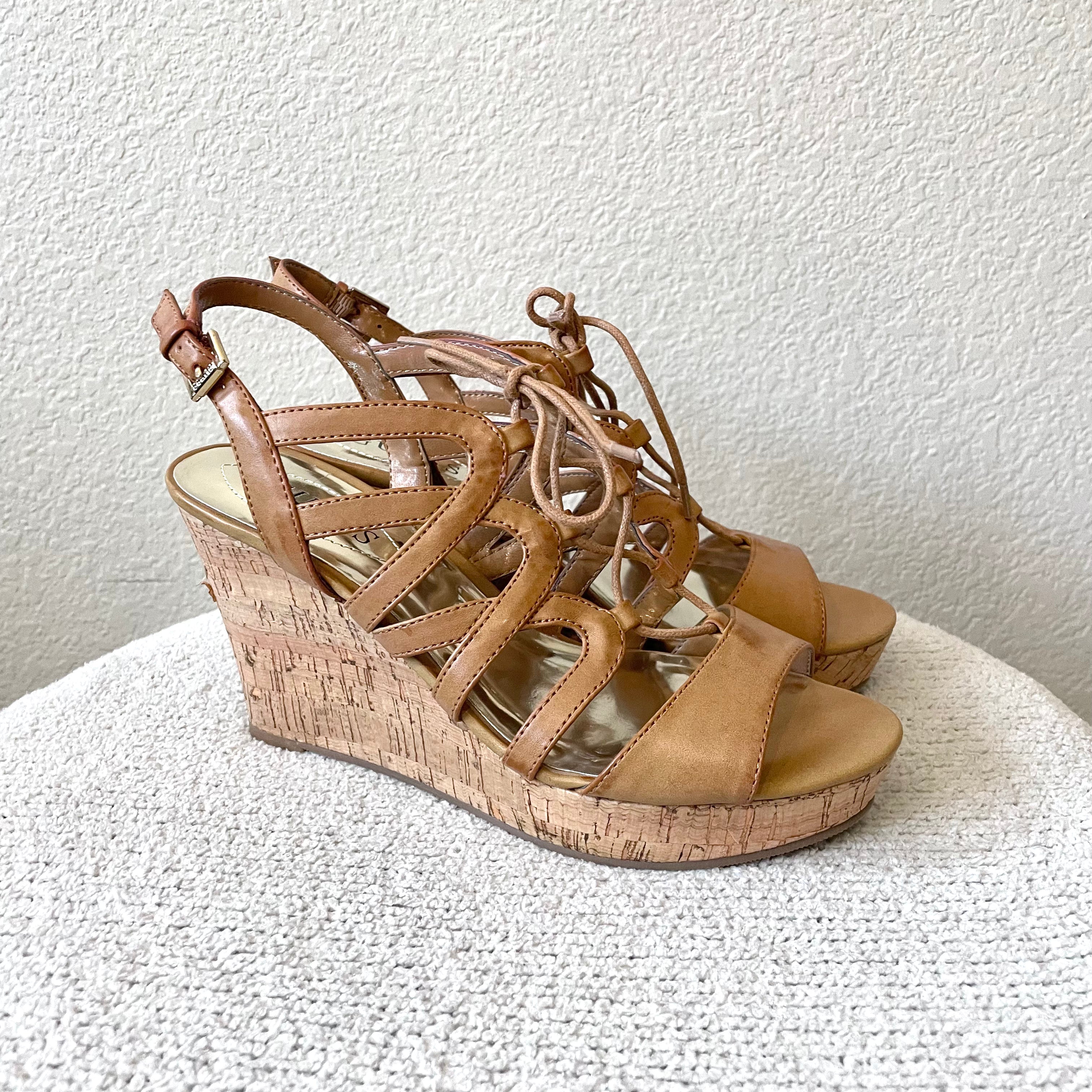 Strappy Cork Wedge Heels