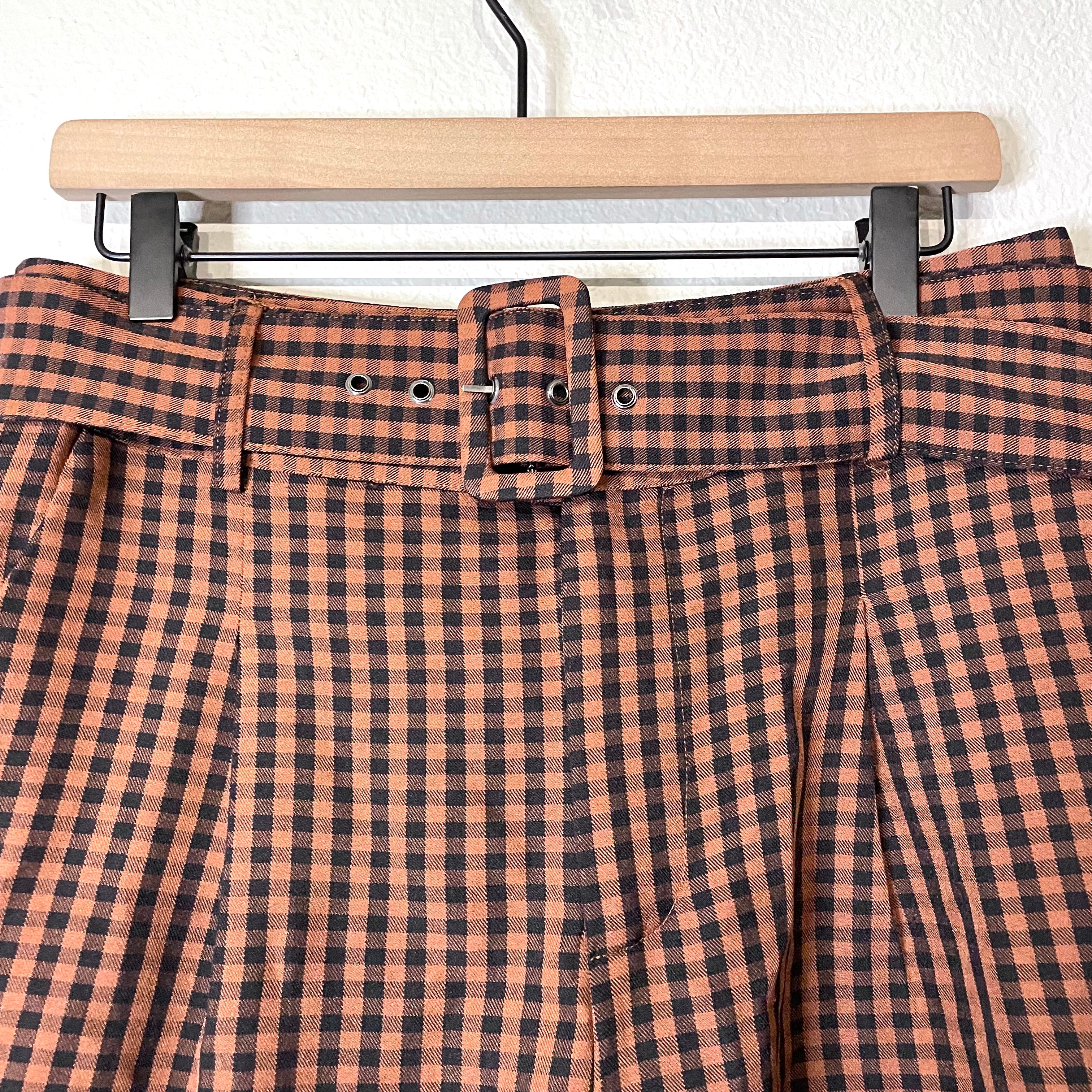 Gingham Plaid Belted Shorts