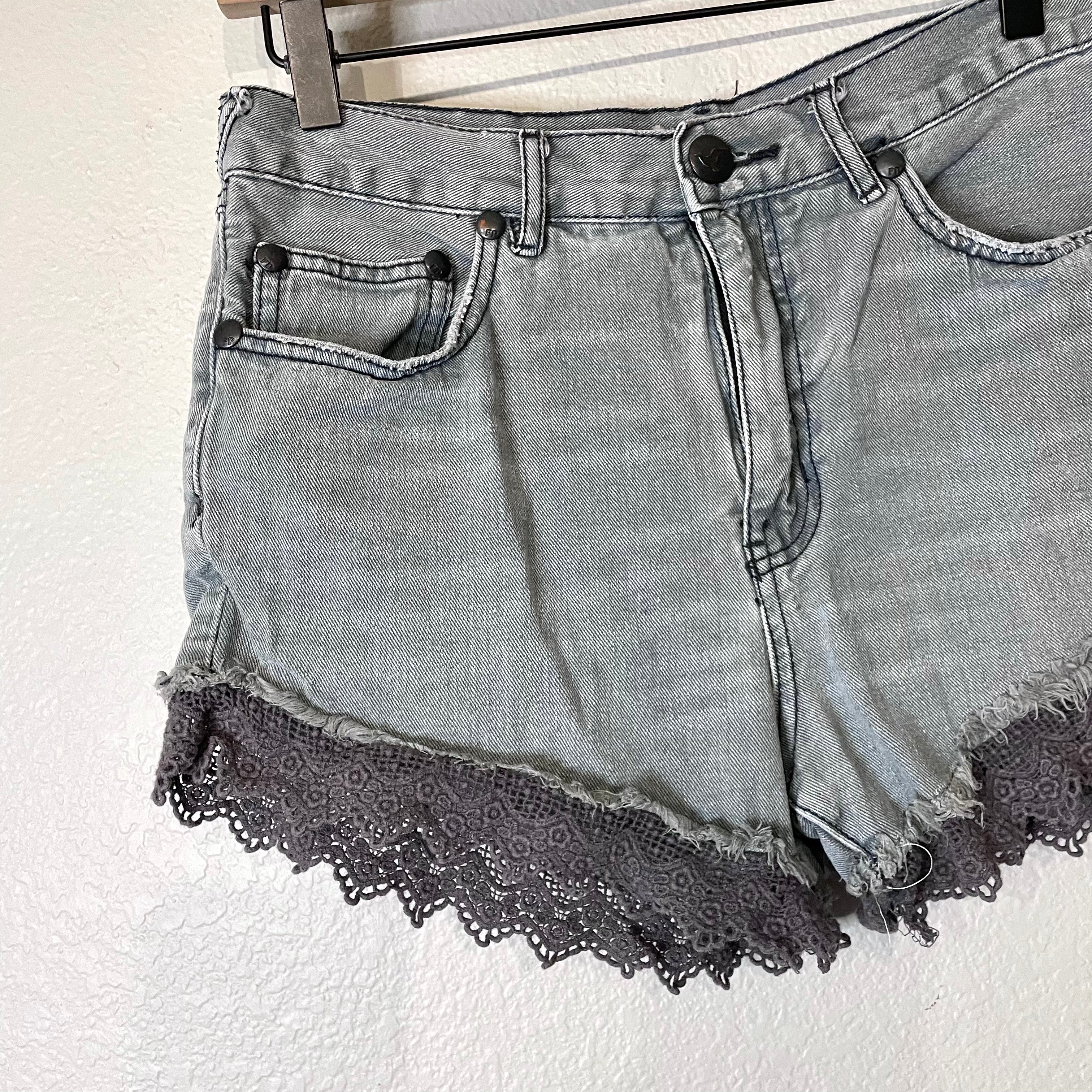 Lace Trim Jean Shorts