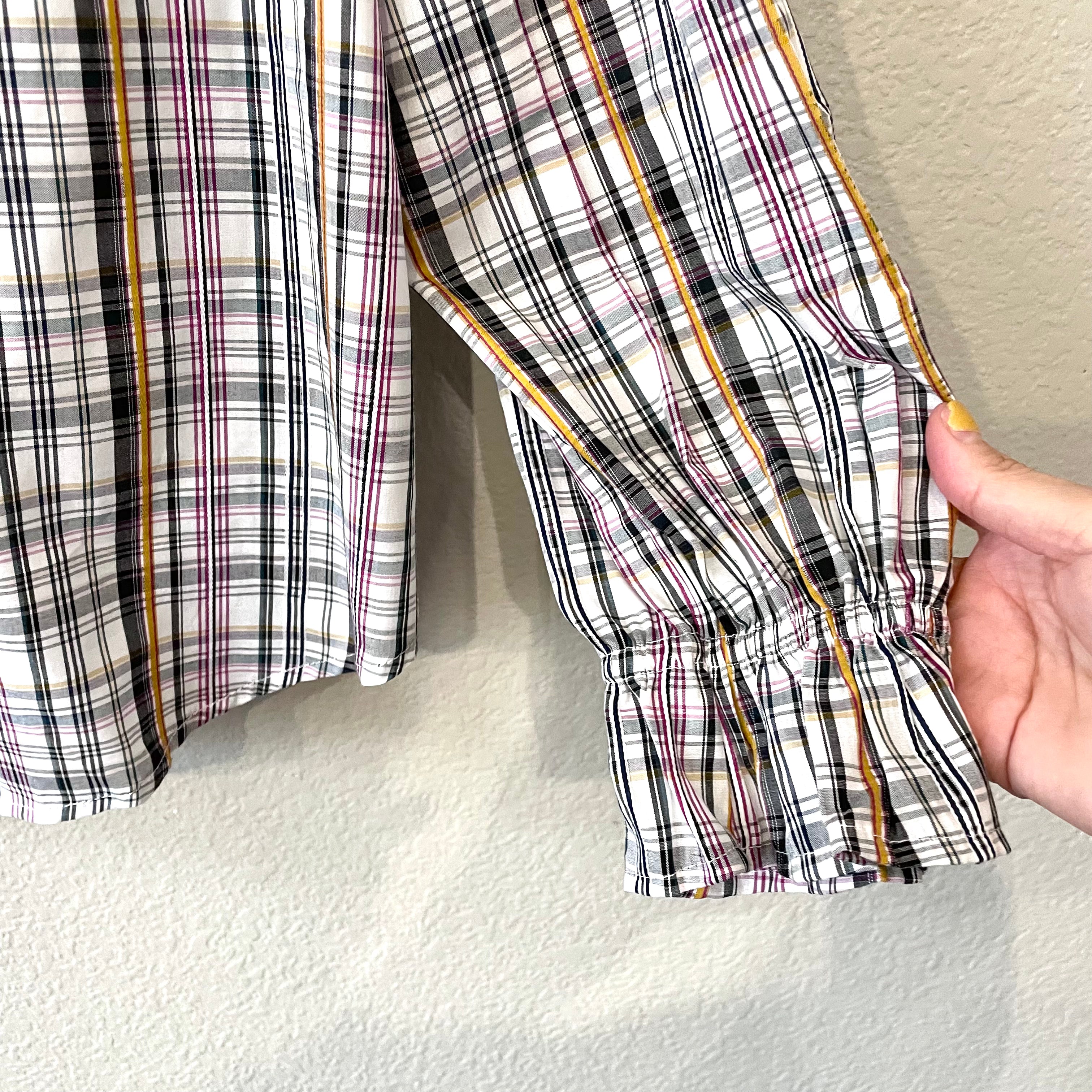 Plaid Bell Sleeve Button Up