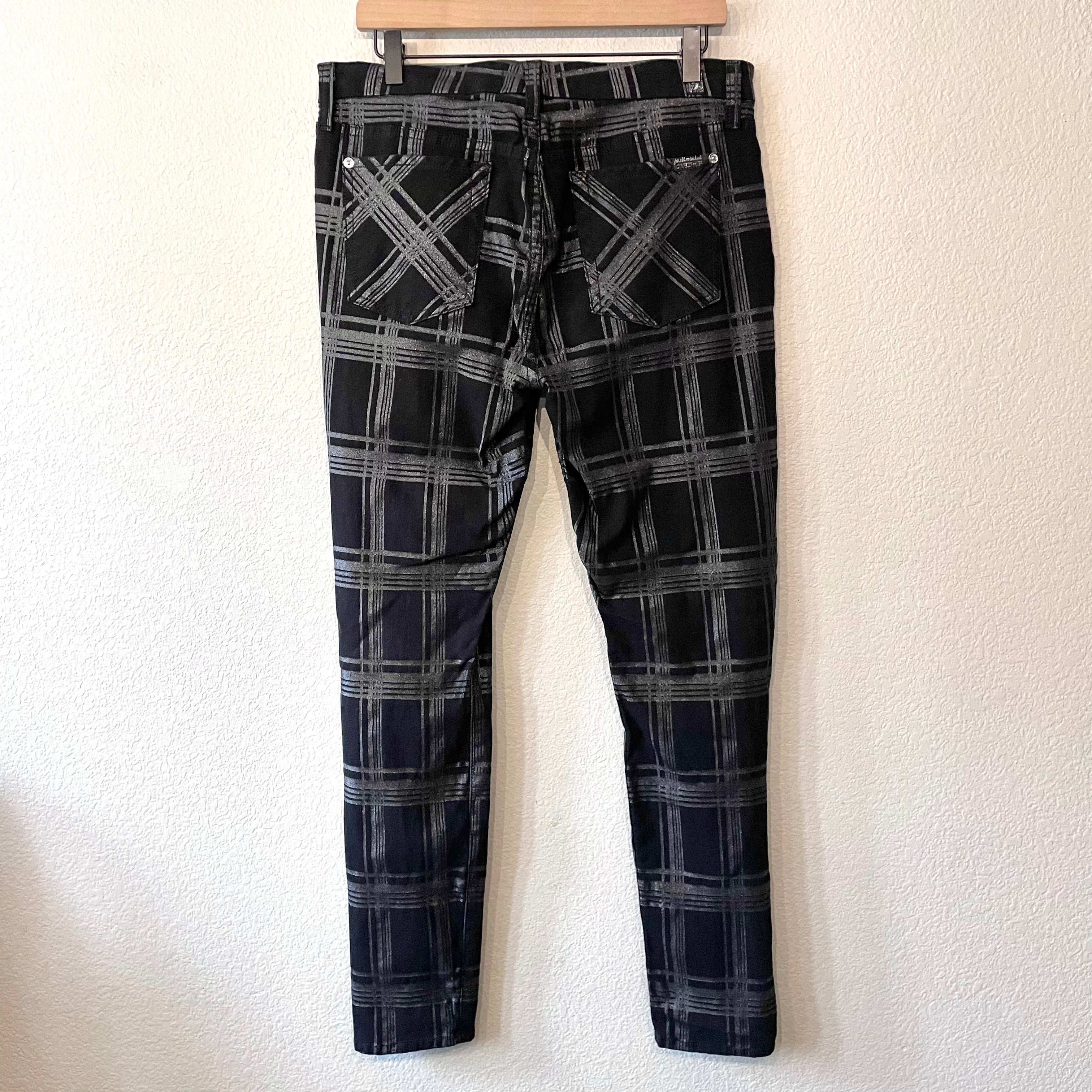 Metallic Plaid Skinny Jeans