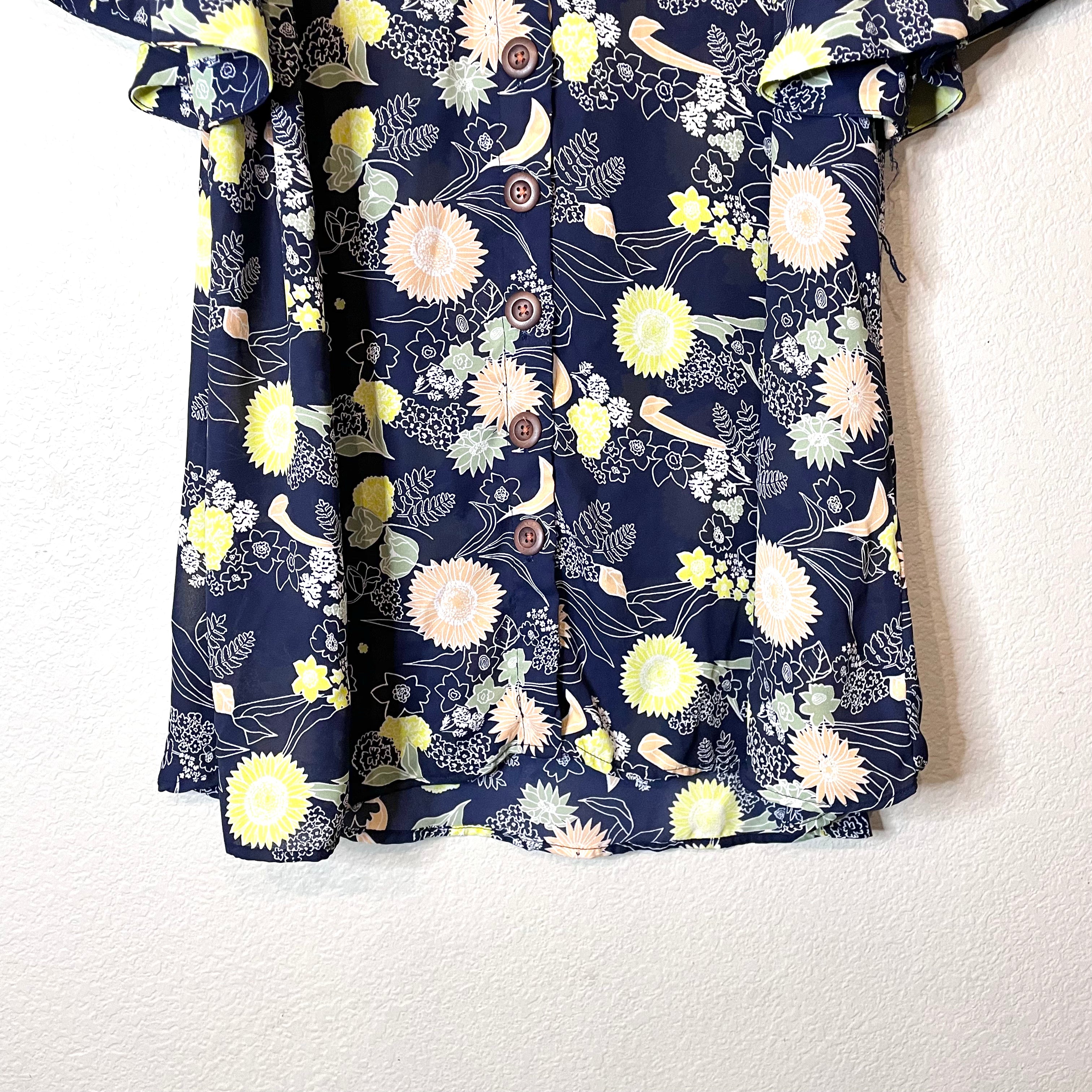 Floral V-Neck Button Down Top