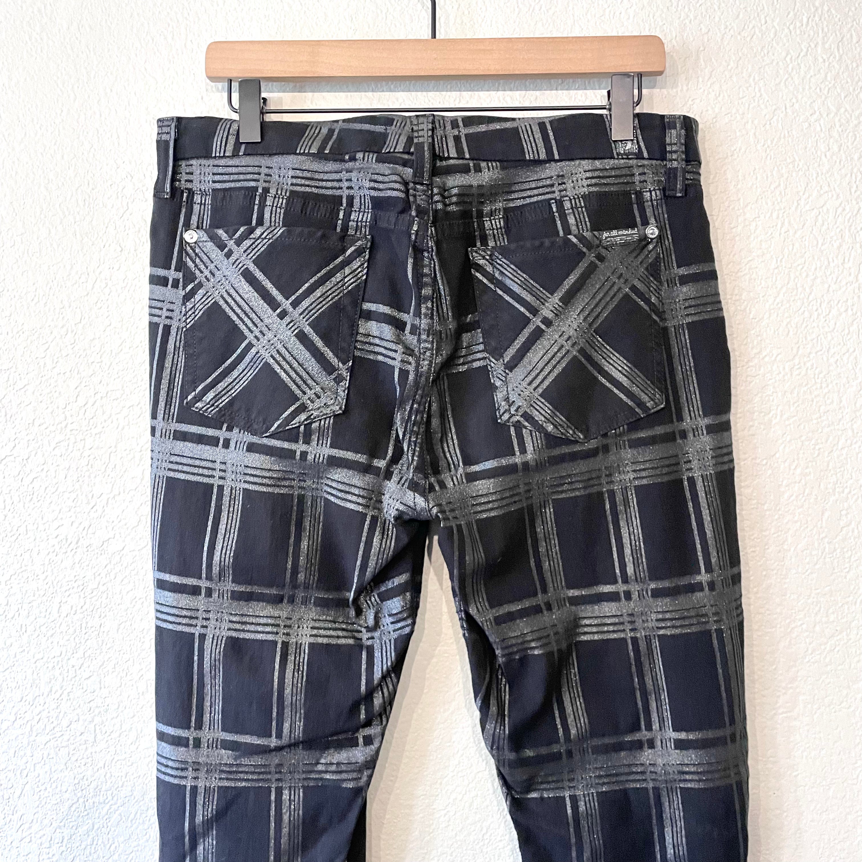 Metallic Plaid Skinny Jeans