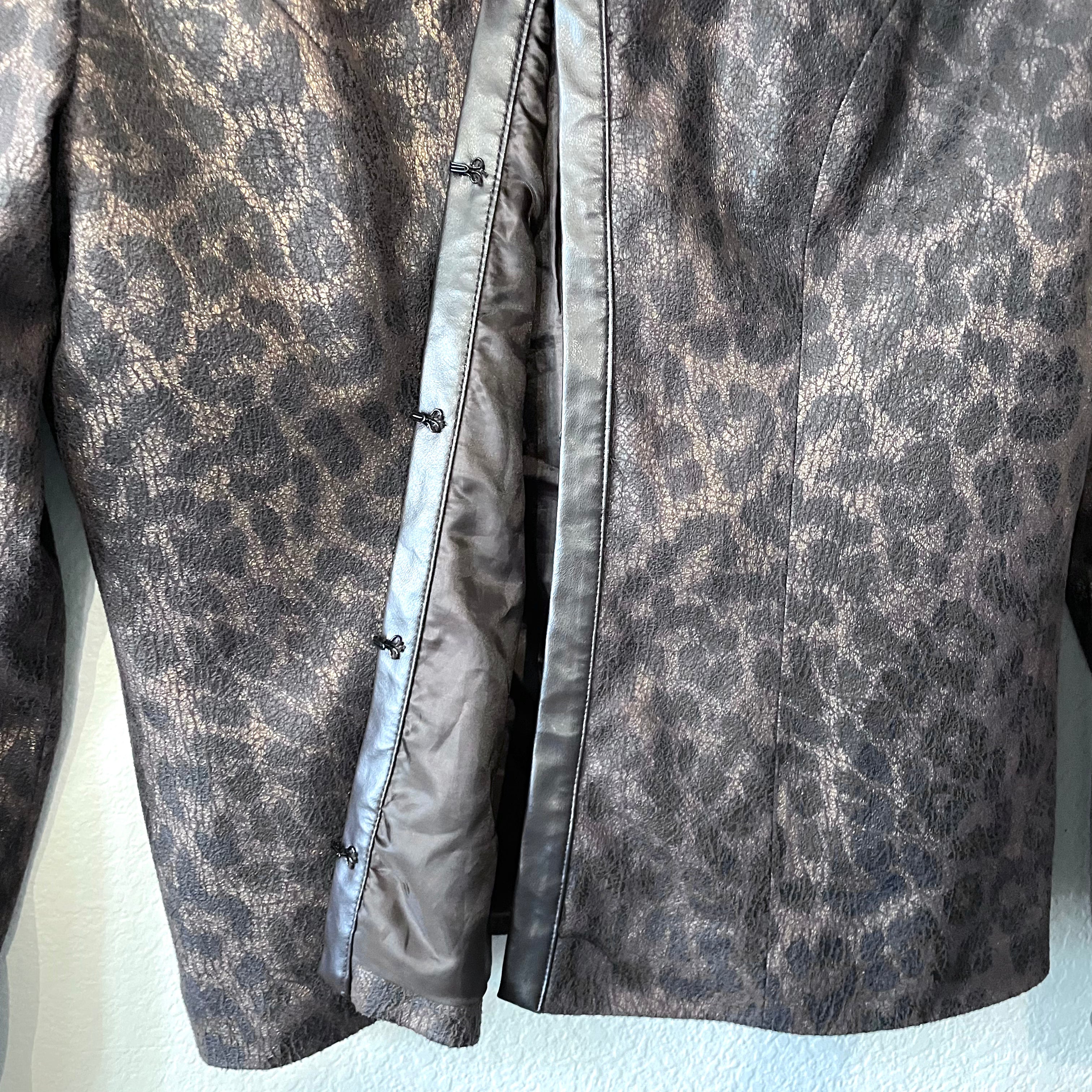 Leopard Faux Leather Trim Jacket