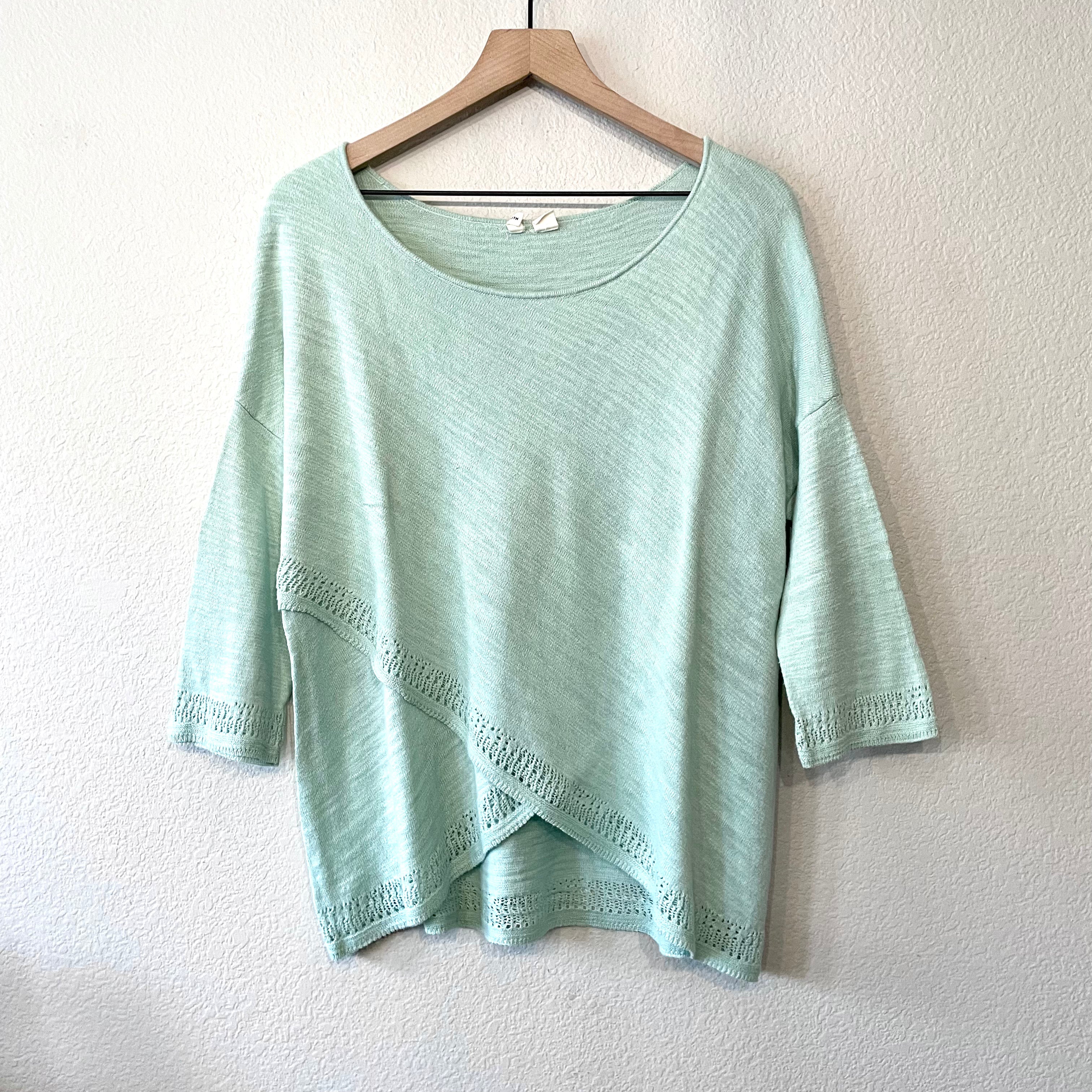 Pointelle Cross Front Hem Sweater