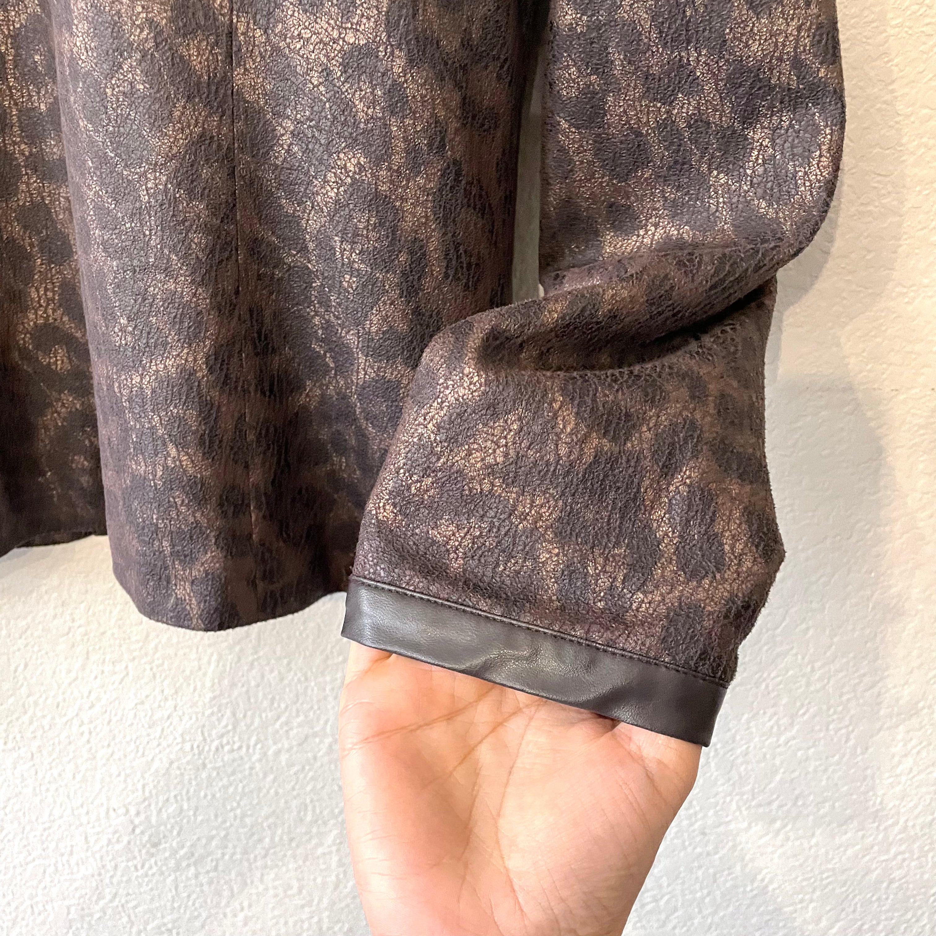 Leopard Faux Leather Trim Jacket