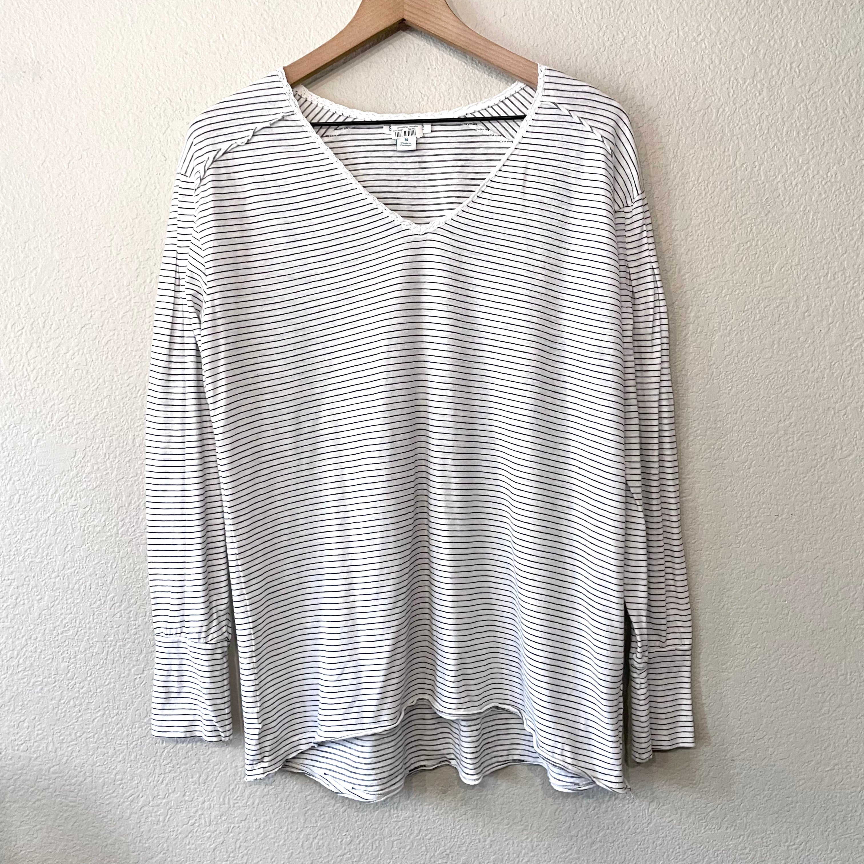 Striped Lace V-Neck Tee