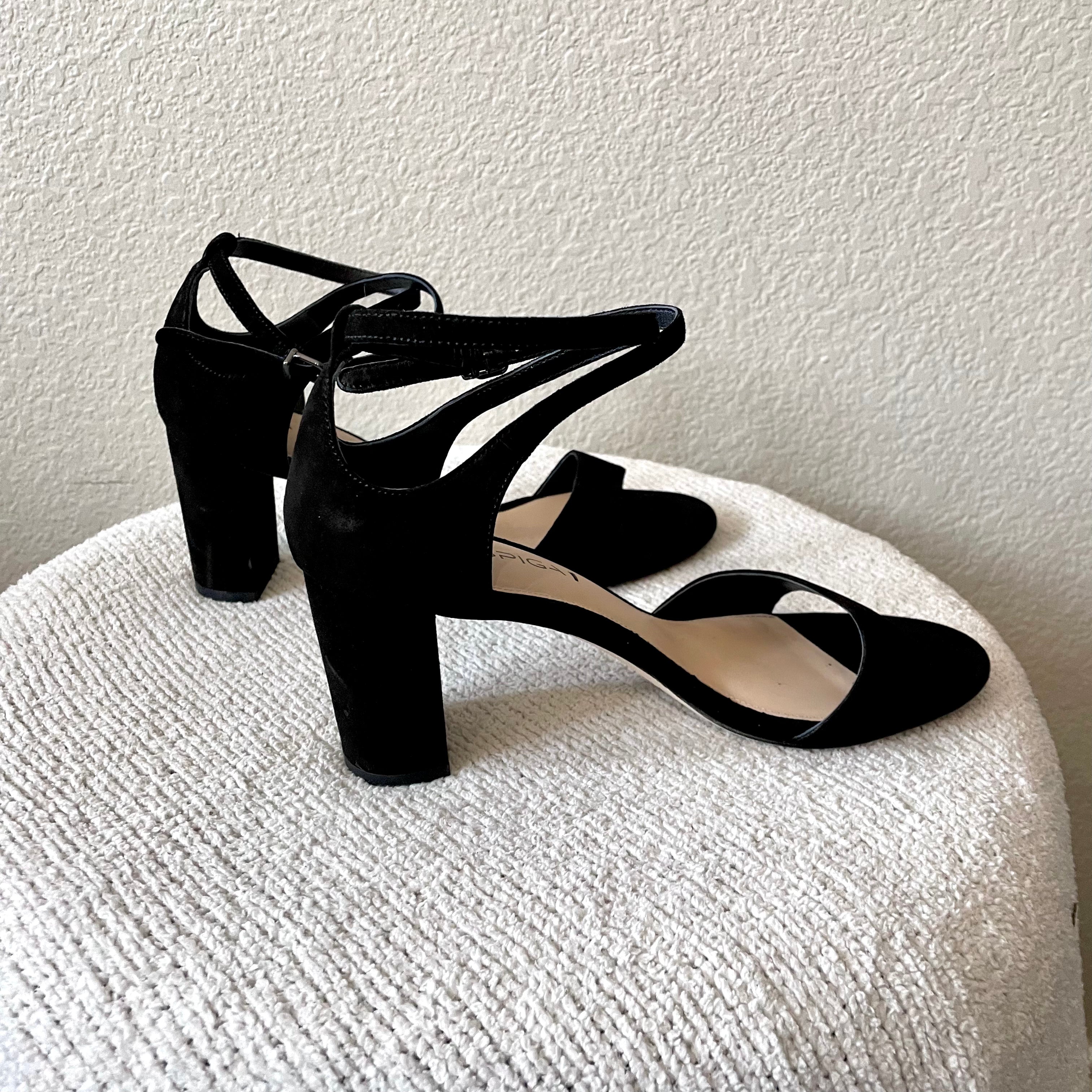 Suede Ankle Wrap Heels