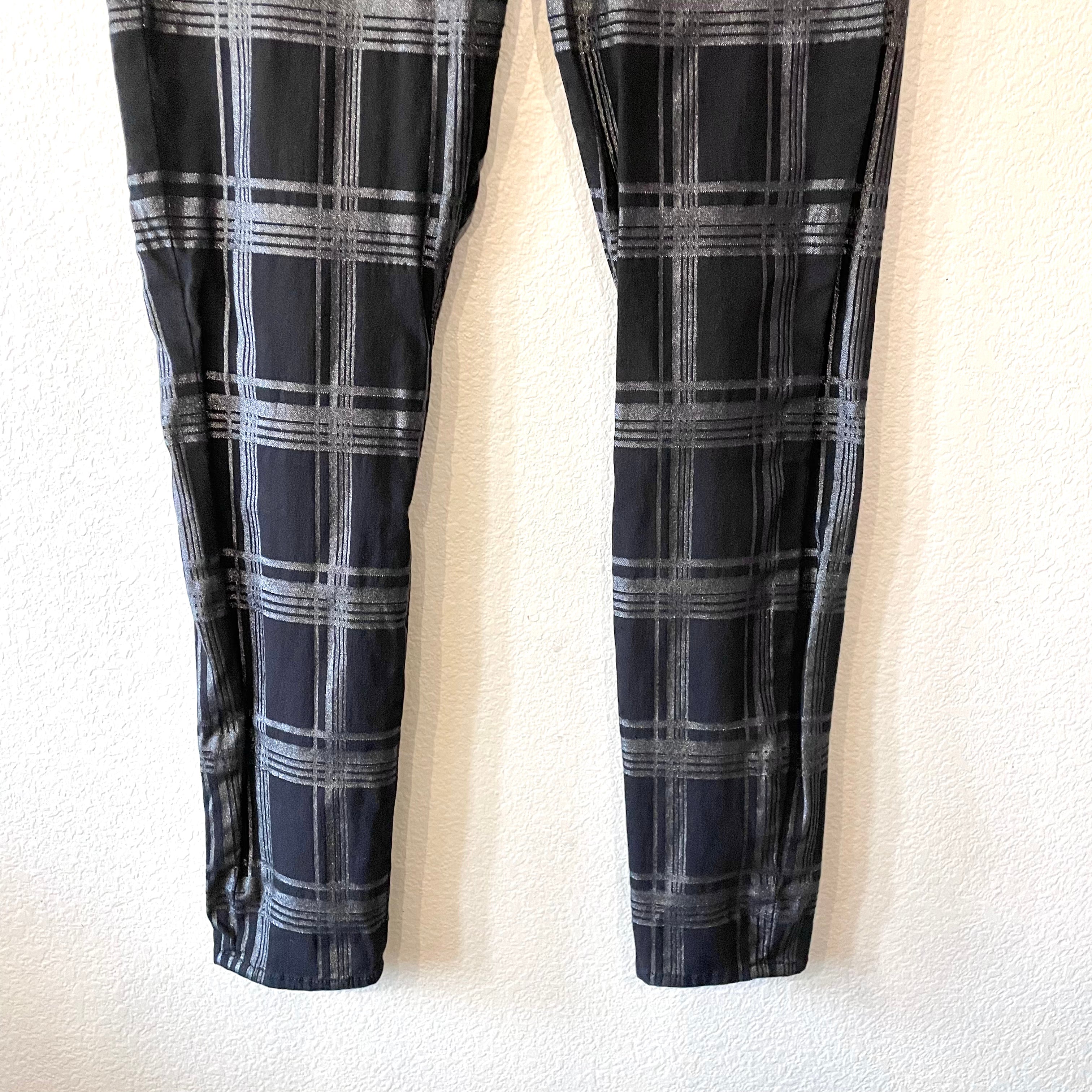 Metallic Plaid Skinny Jeans