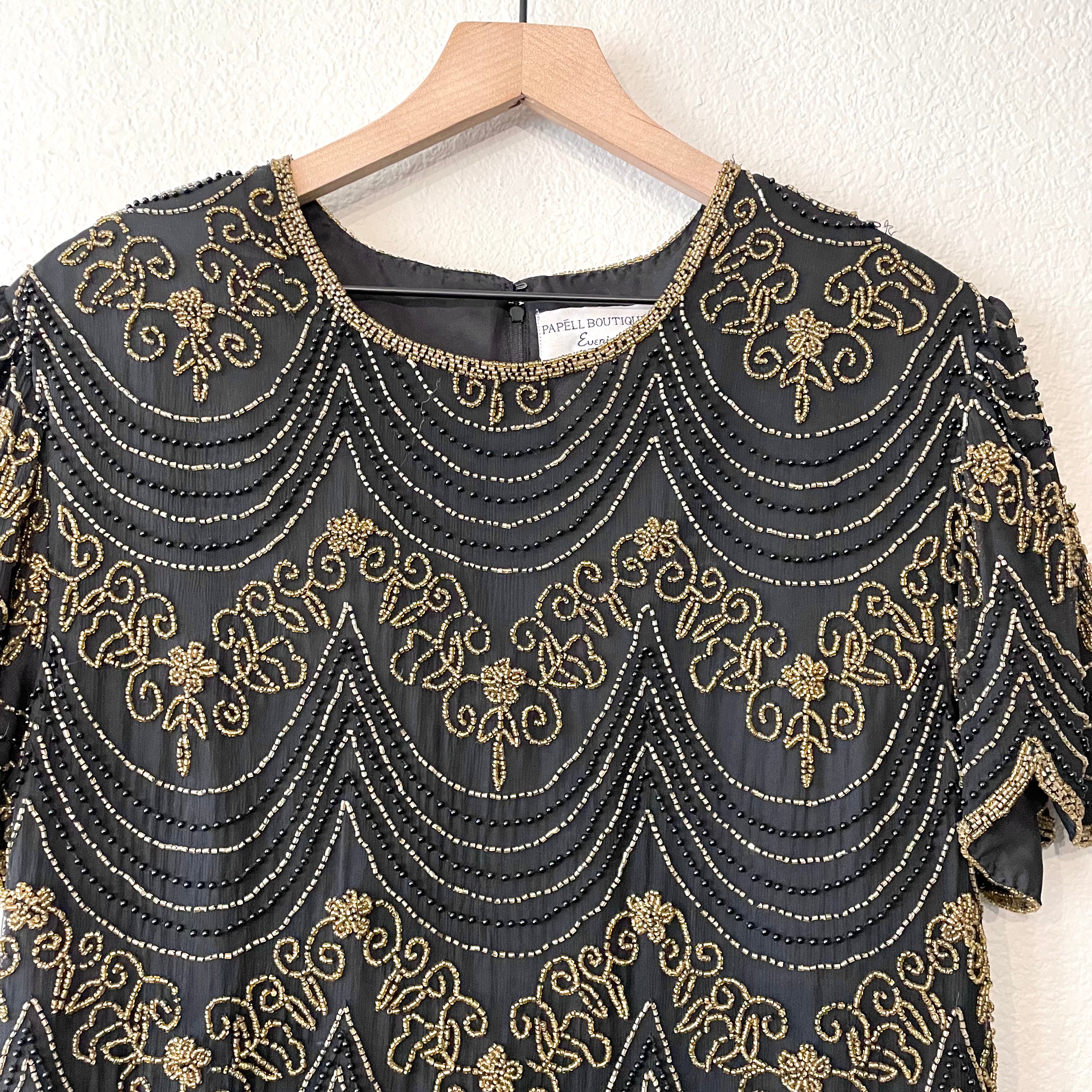 Black Gold Beaded Silk Top