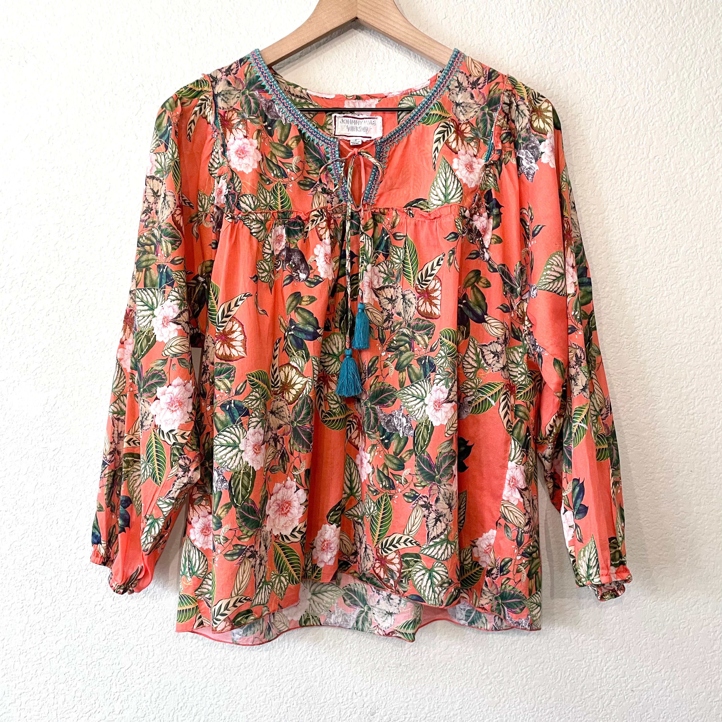 Floral Embroidered Tassel Top