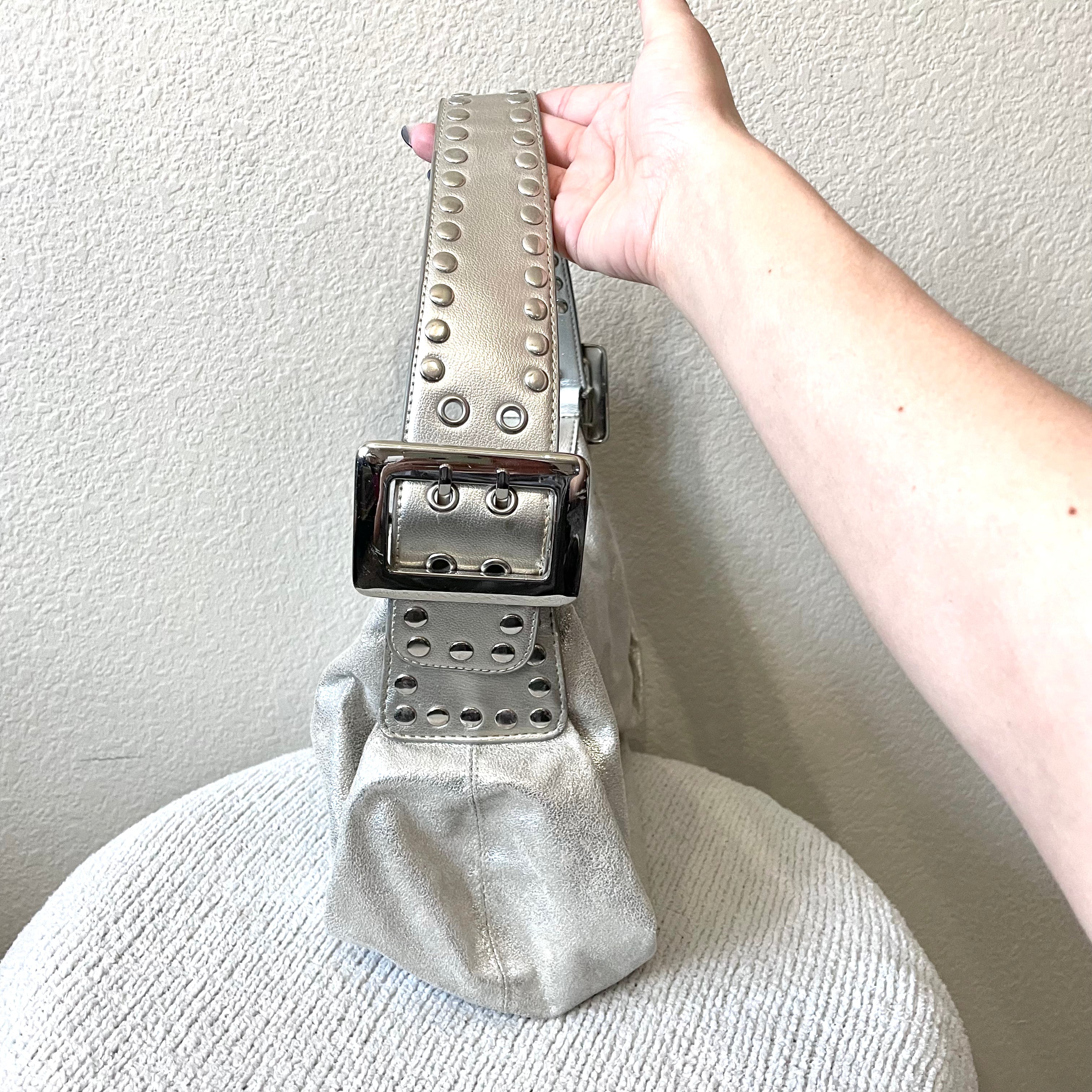 Faux Suede Buckle Shoulder Bag