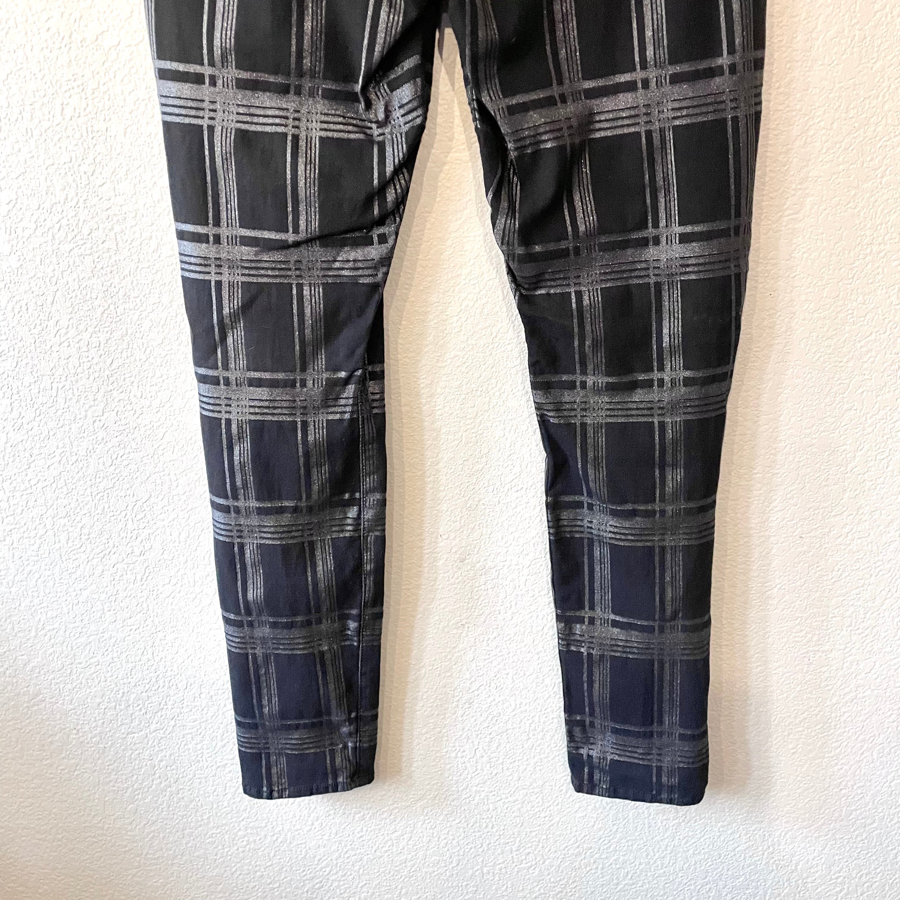 Metallic Plaid Skinny Jeans