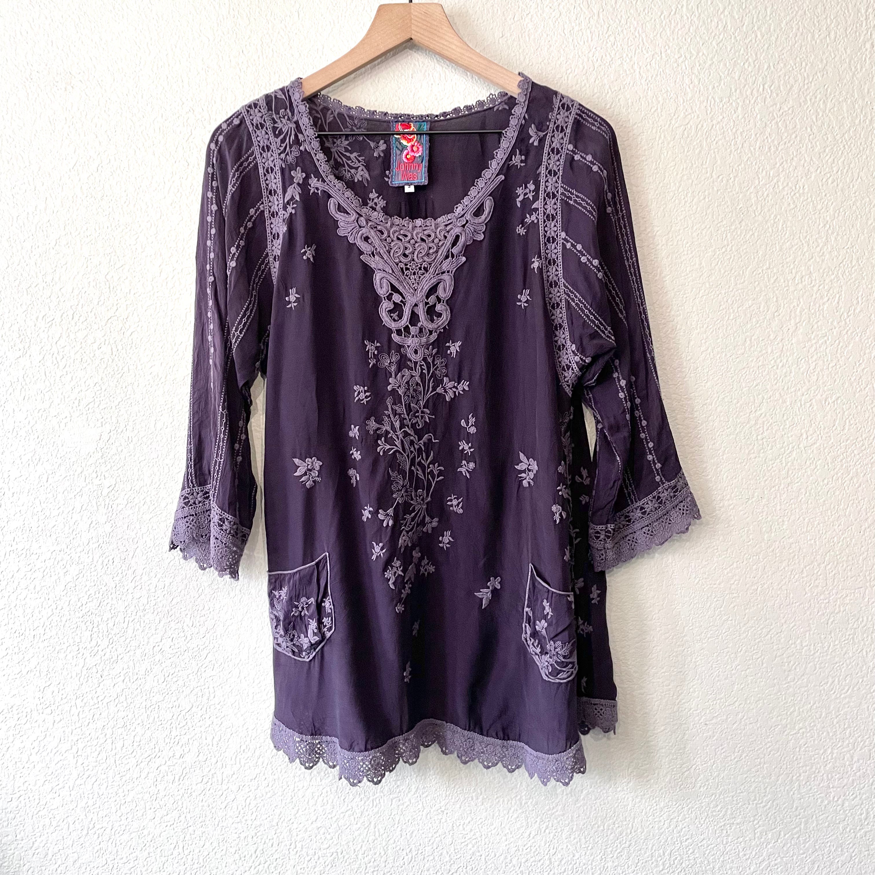 Crochet Trim Embroidered Tunic