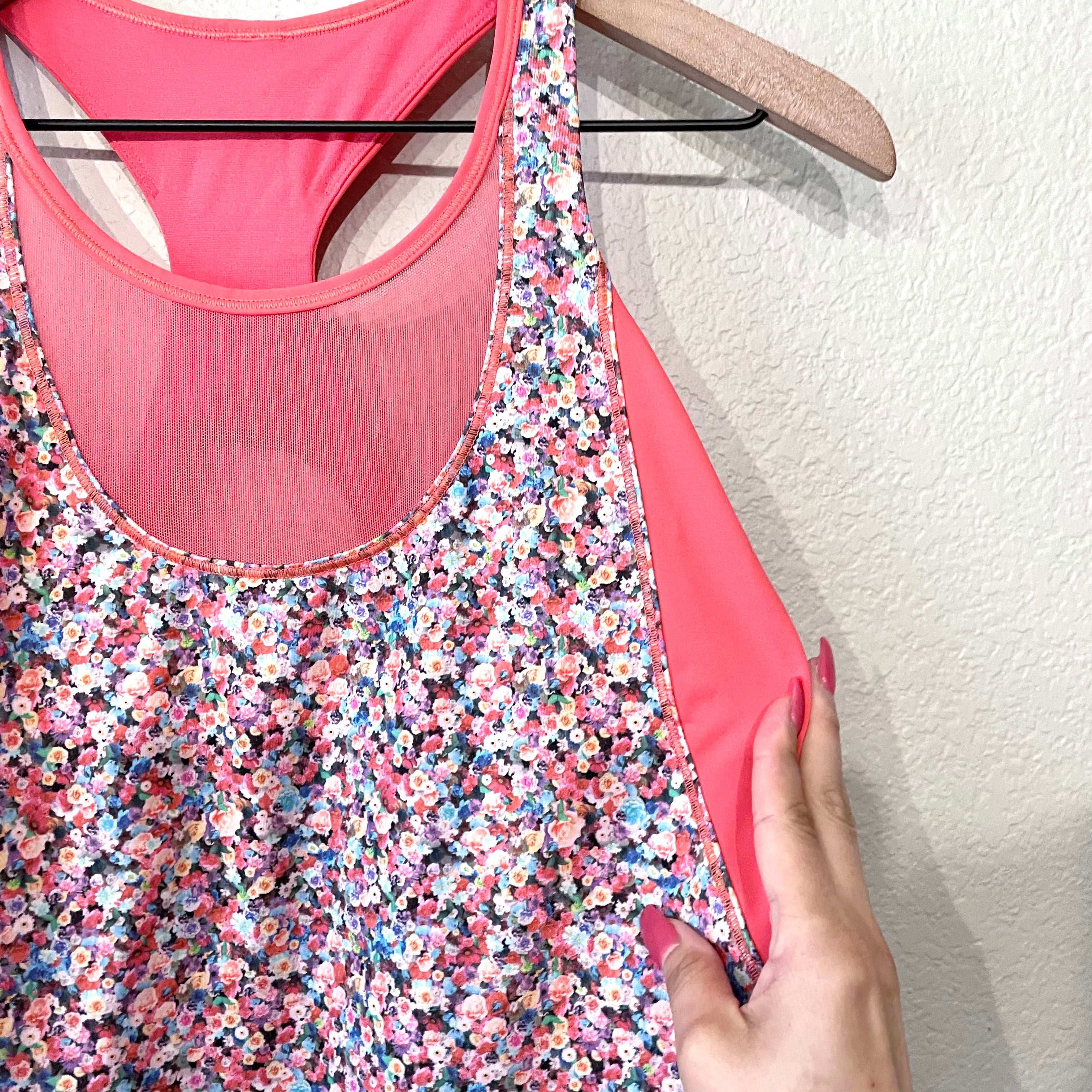 Floral Mesh Racerback Tank Top