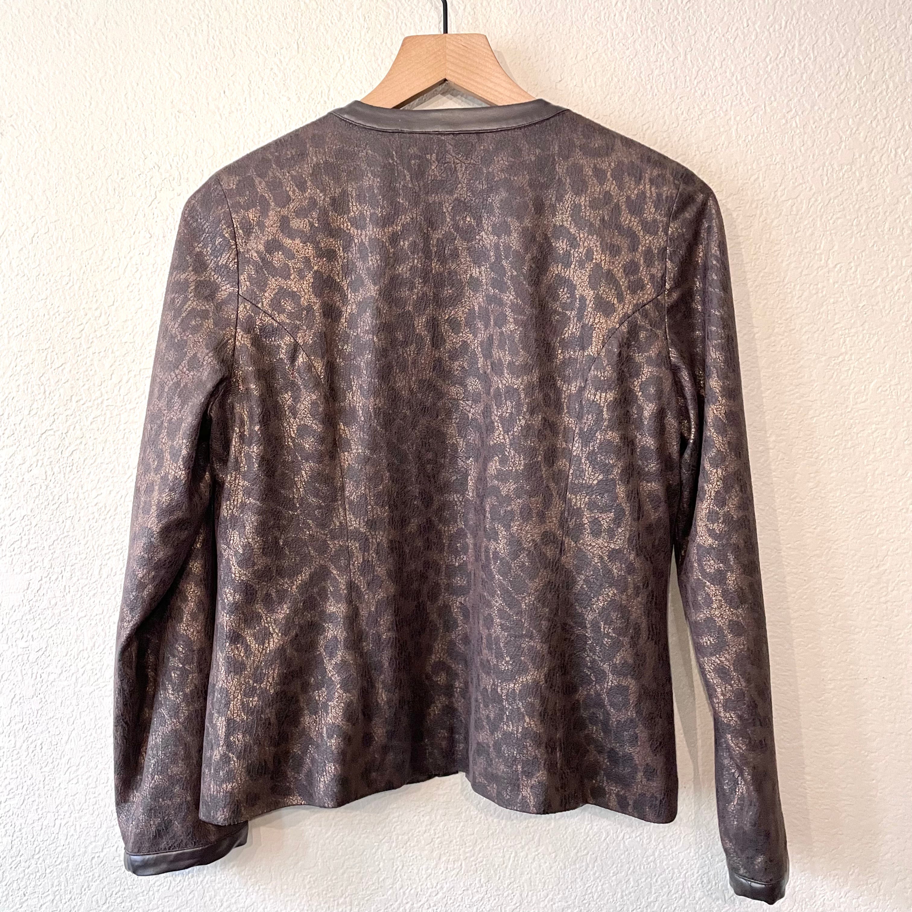 Leopard Faux Leather Trim Jacket