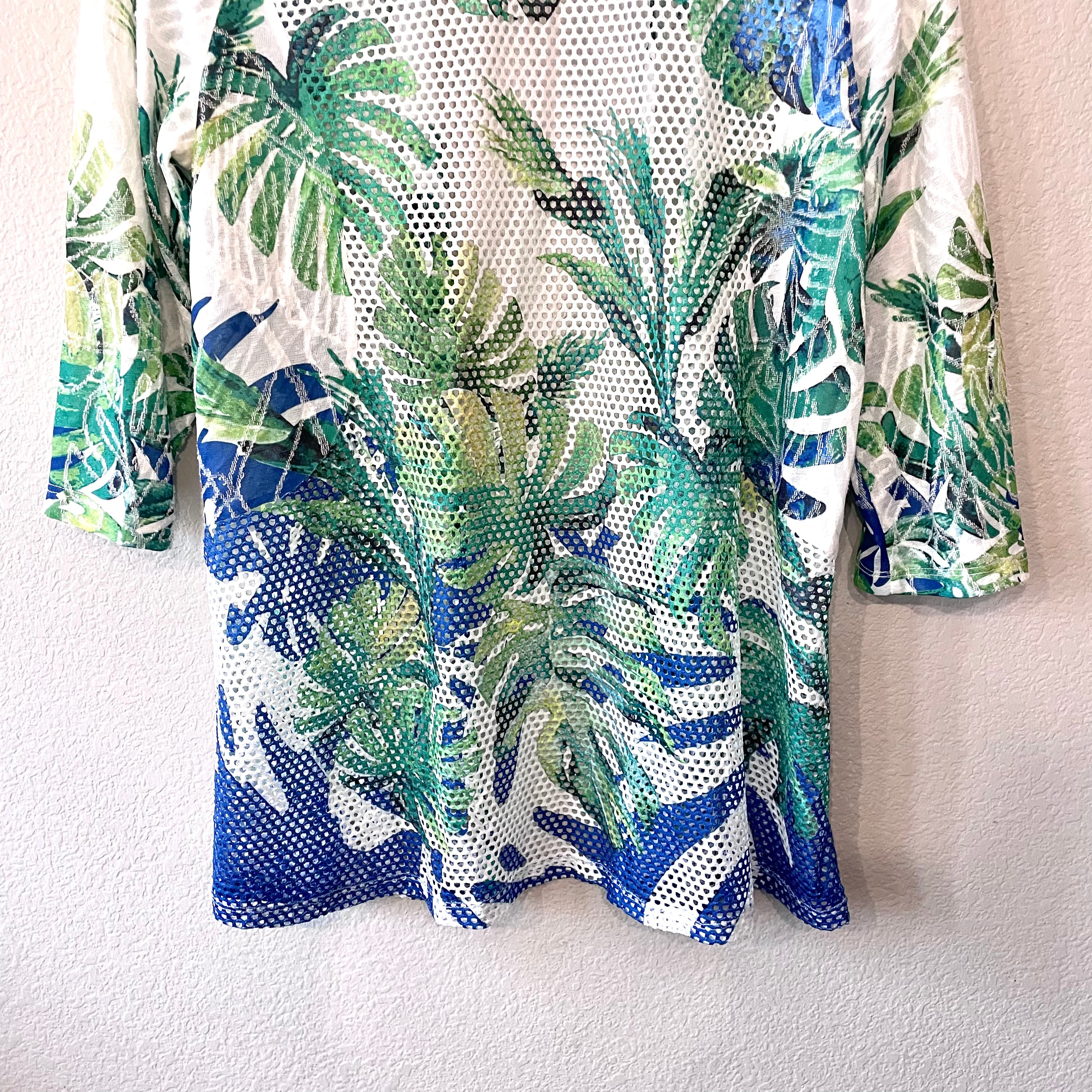 Tropical Leaf Mesh Cardigan