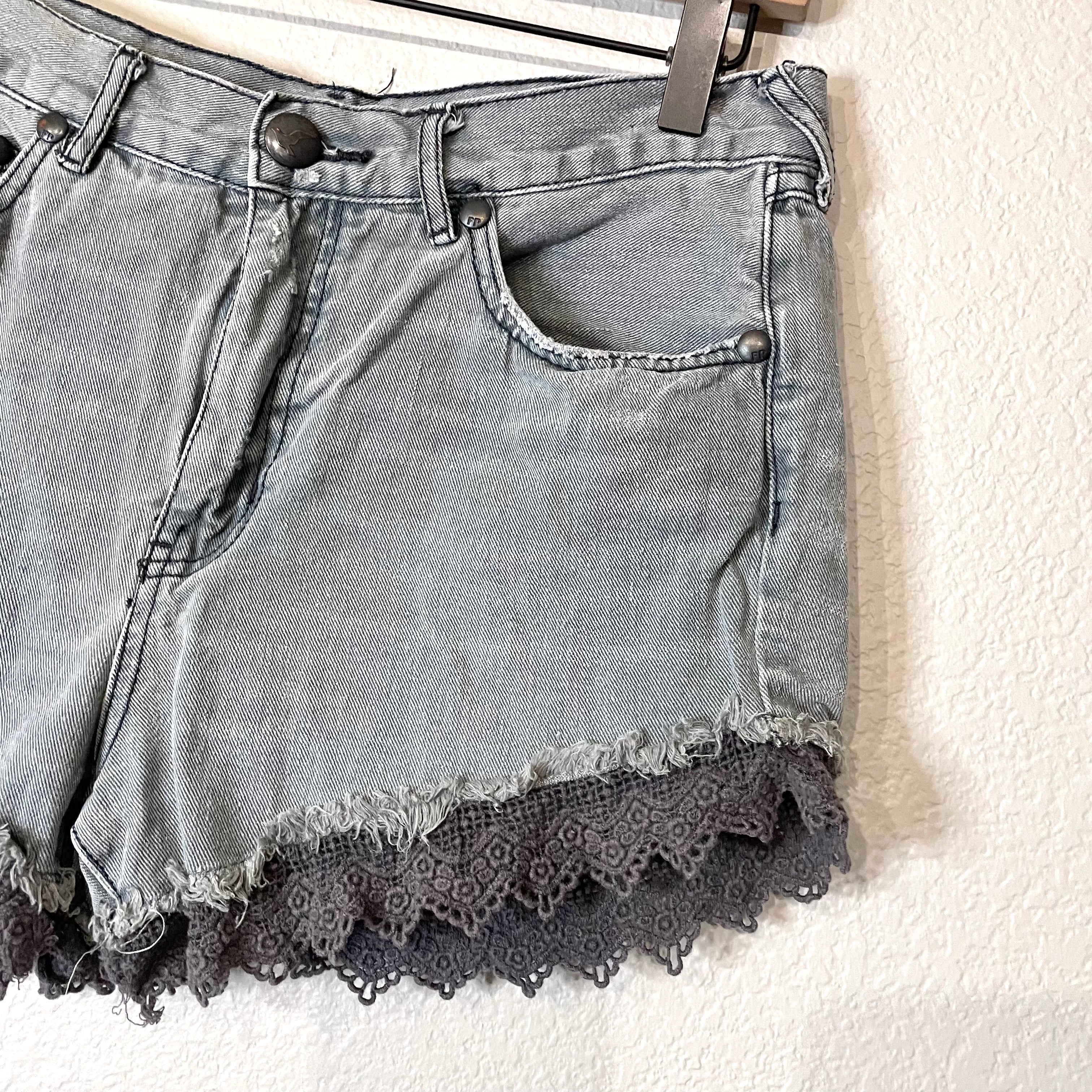 Lace Trim Jean Shorts