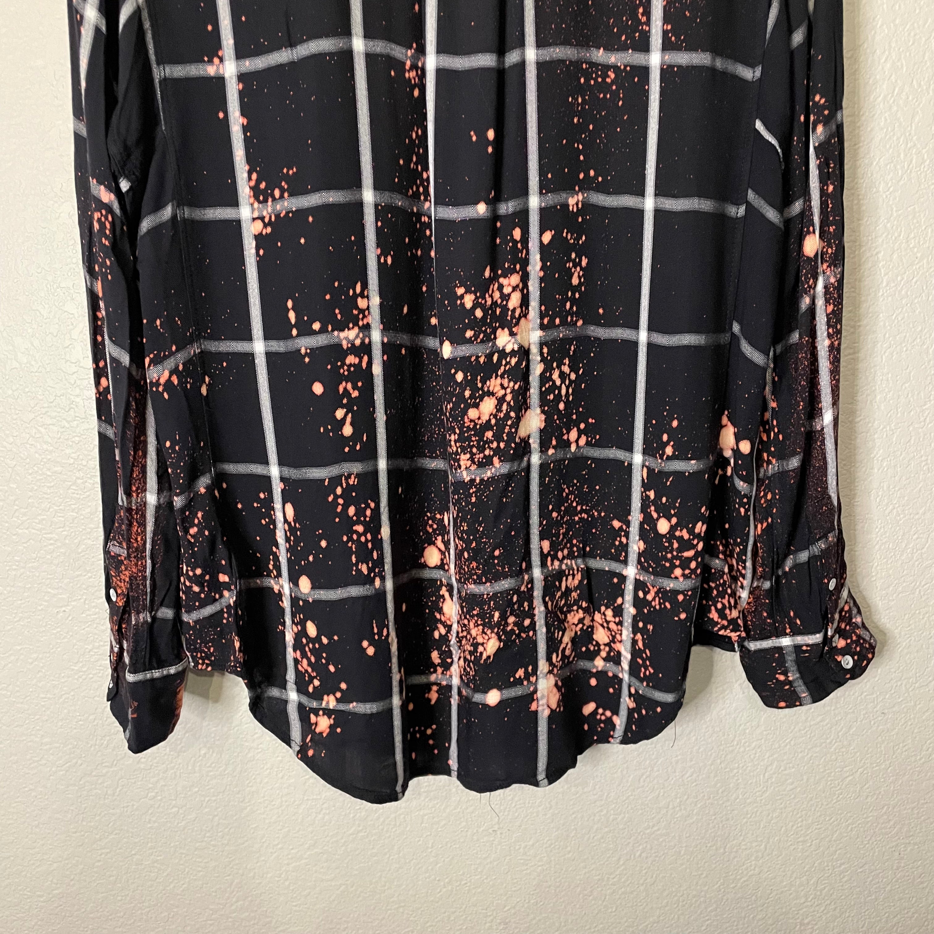 Plaid Bleach Splatter Button zip