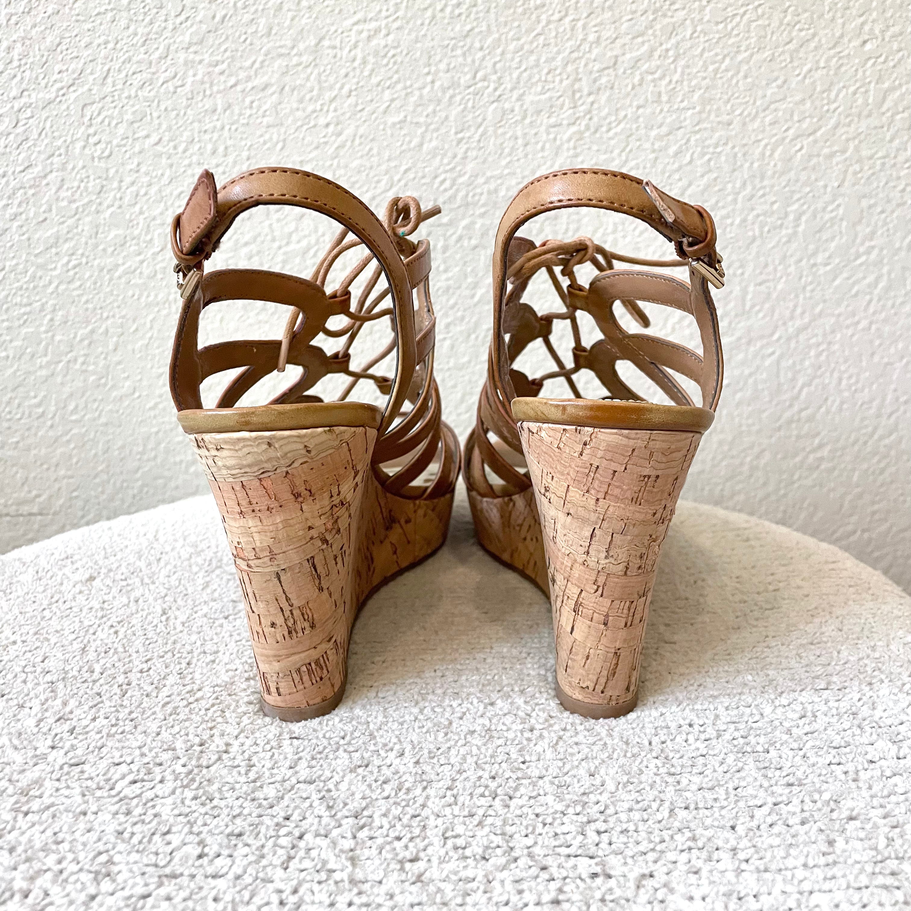 Strappy Cork Wedge Heels