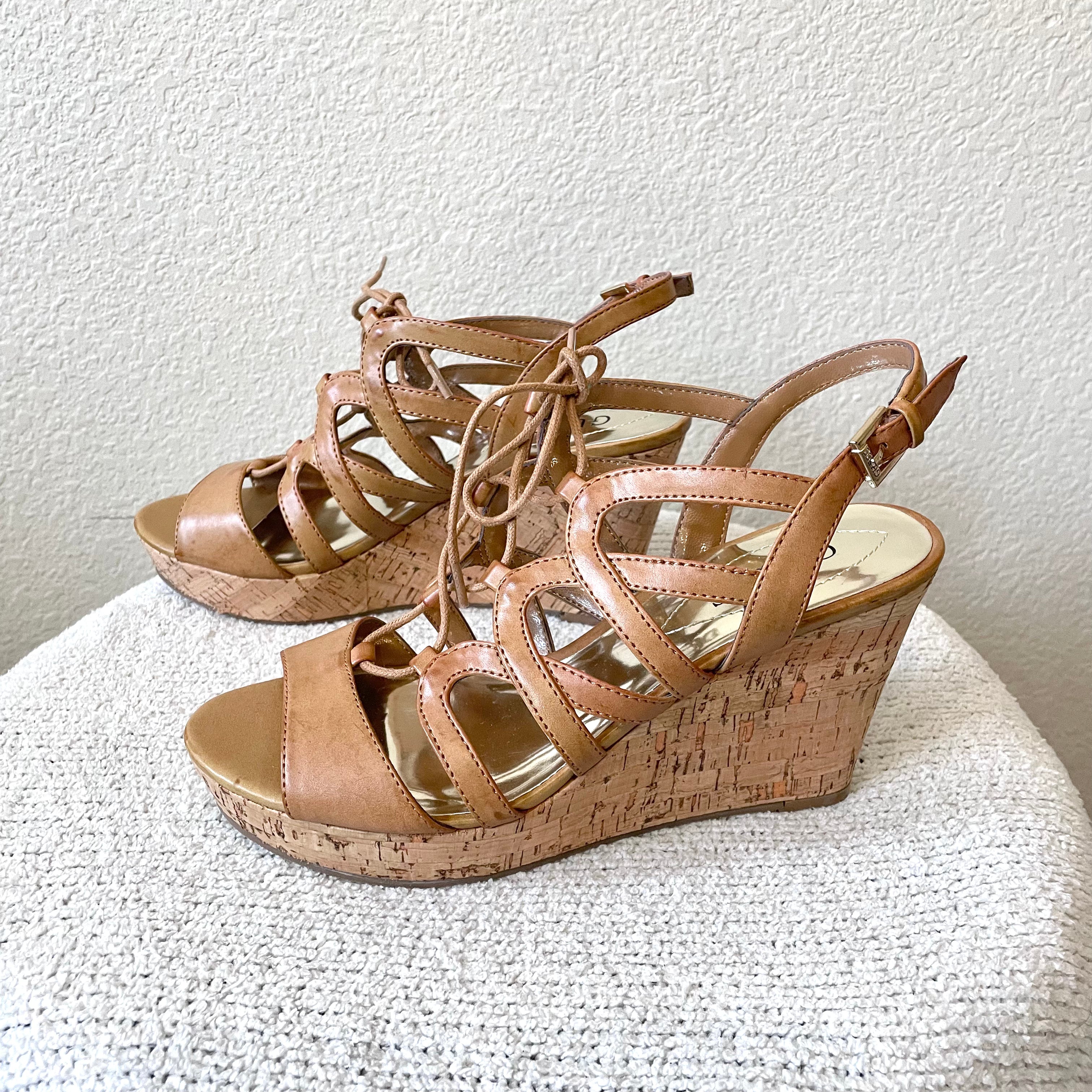 Strappy Cork Wedge Heels