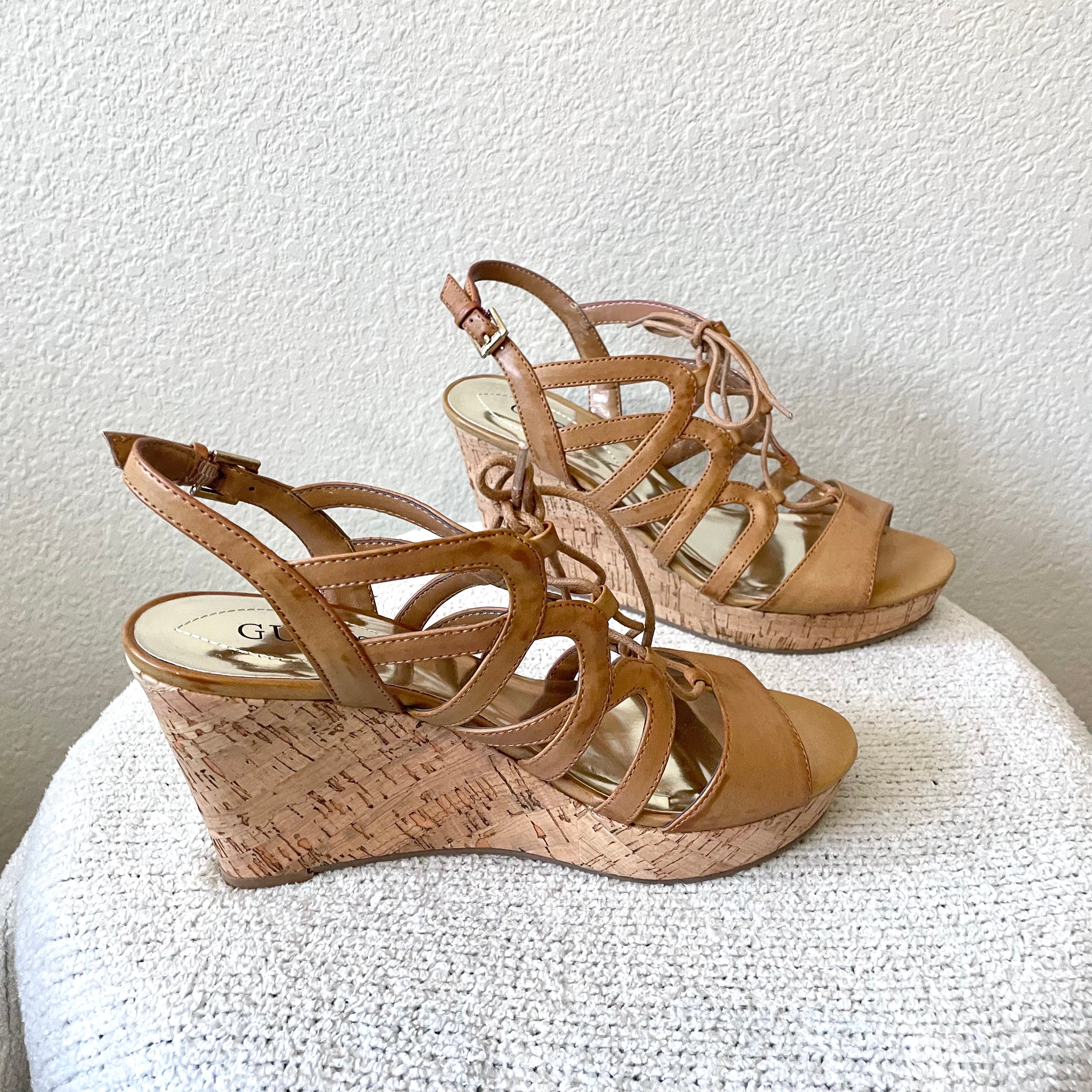 Strappy Cork Wedge Heels