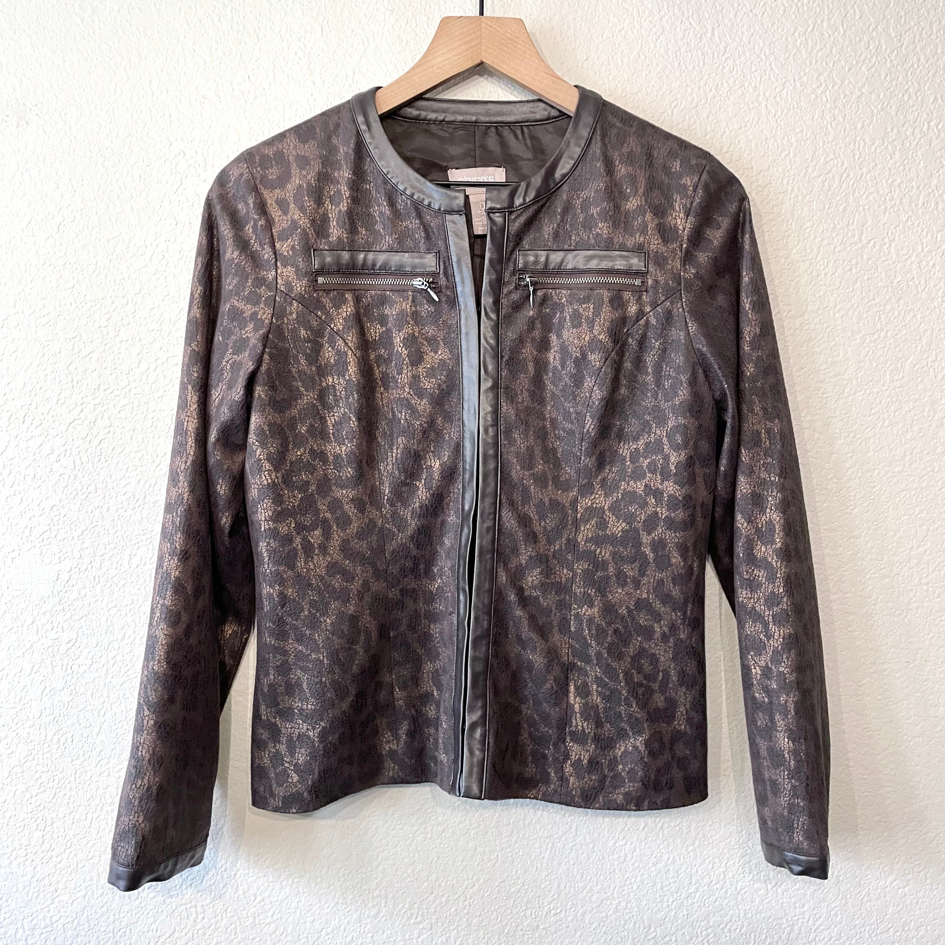 Leopard Faux Leather Trim Jacket