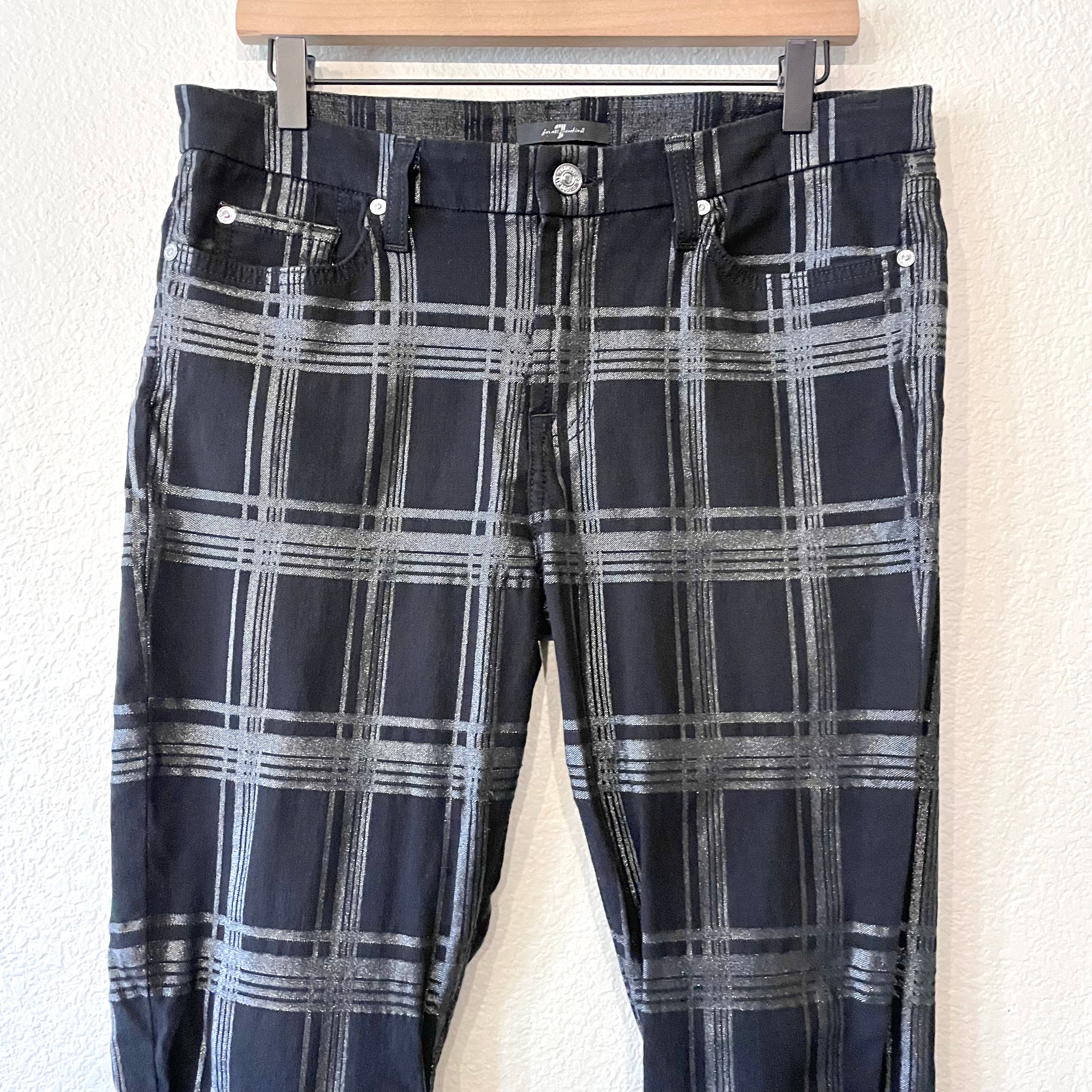 Metallic Plaid Skinny Jeans