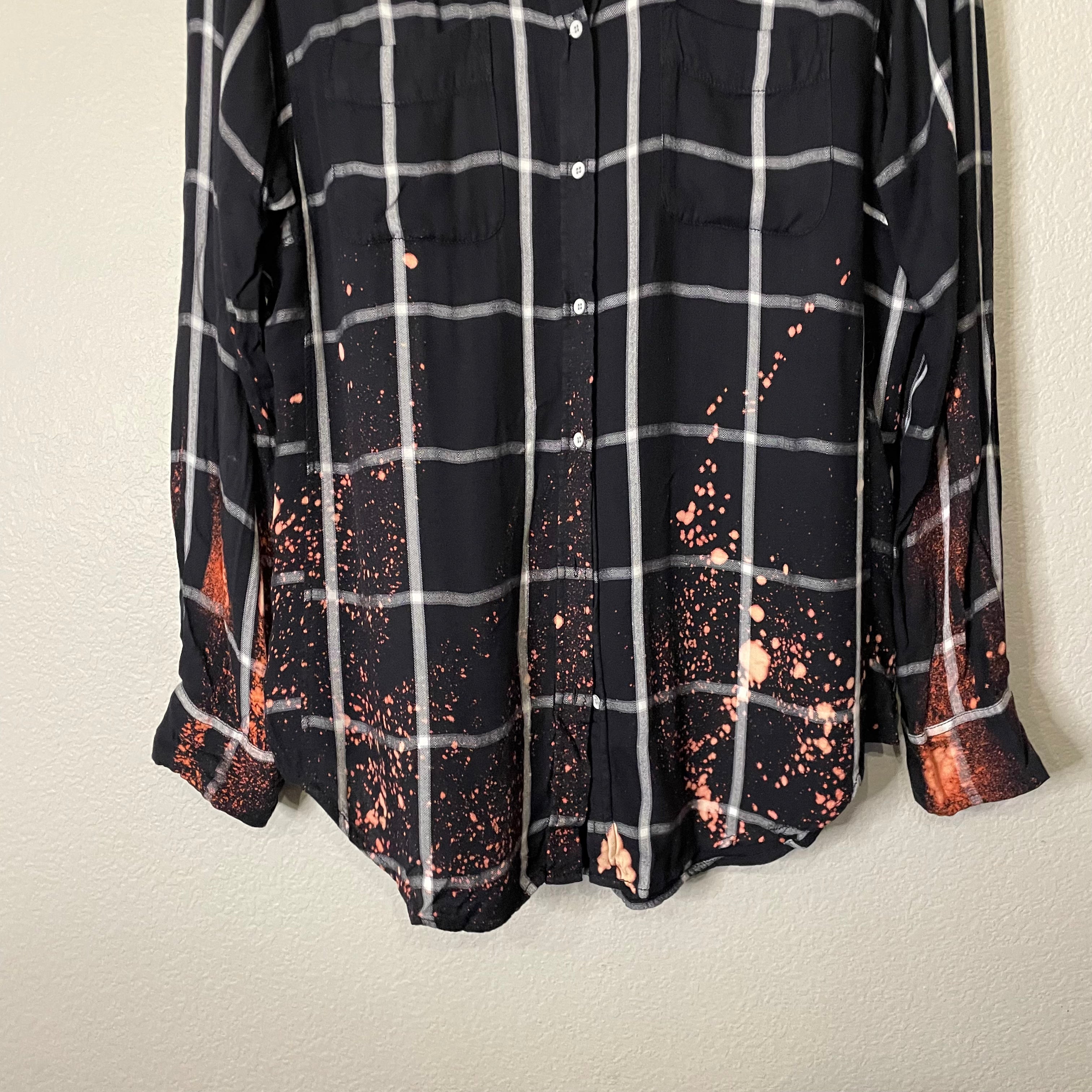 Plaid Bleach Splatter Button zip