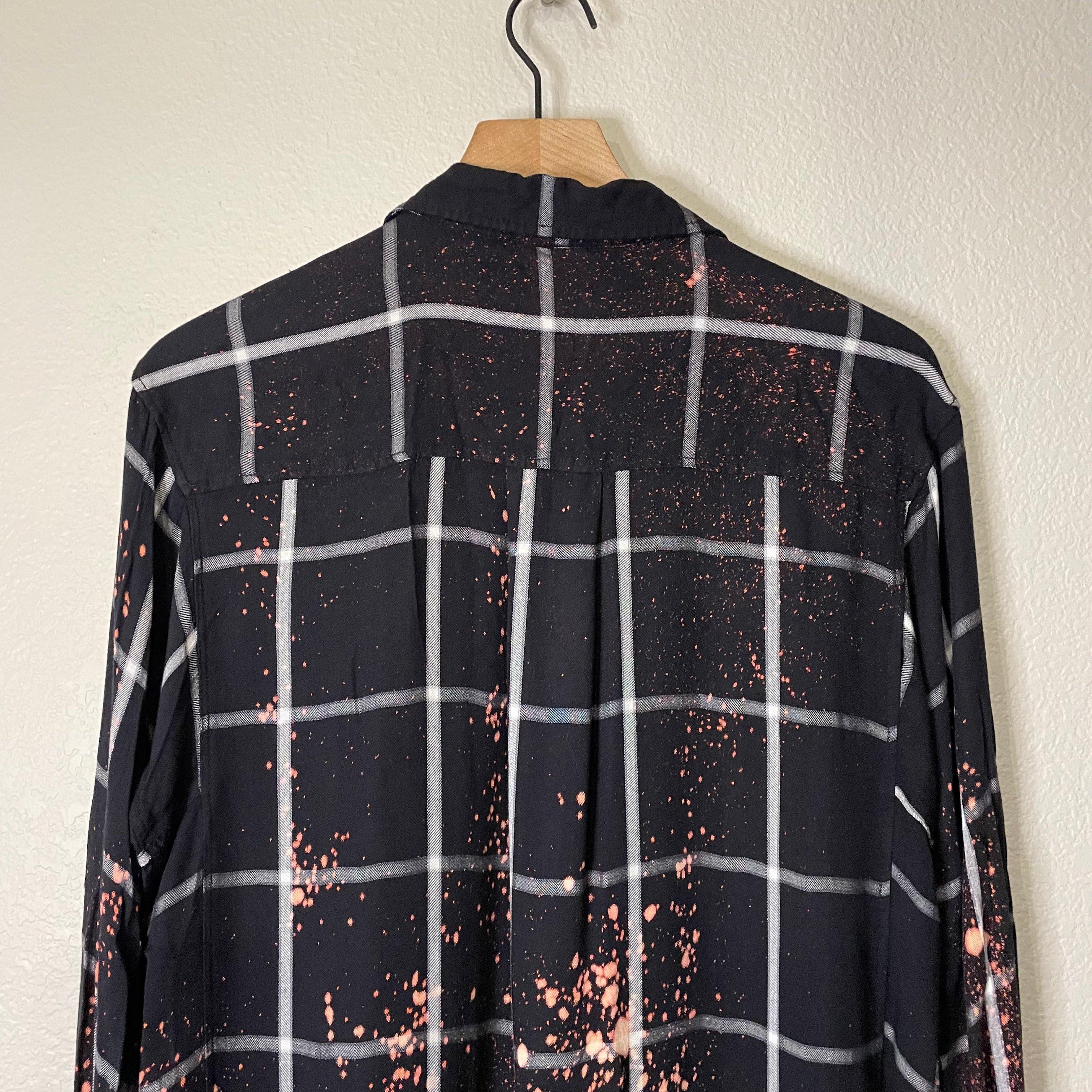 Plaid Bleach Splatter Button zip