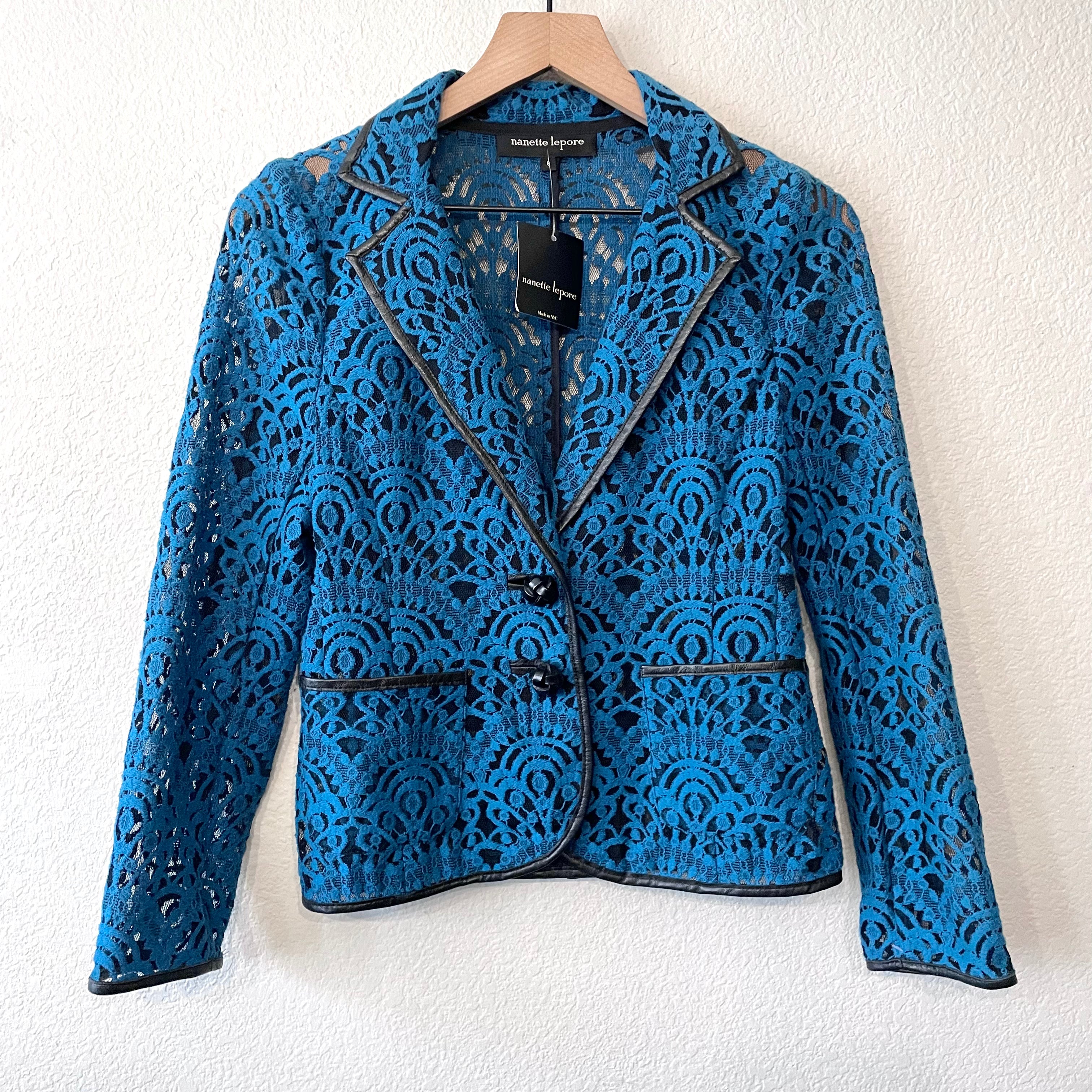 Lace Leather Trim Blazer Jacket