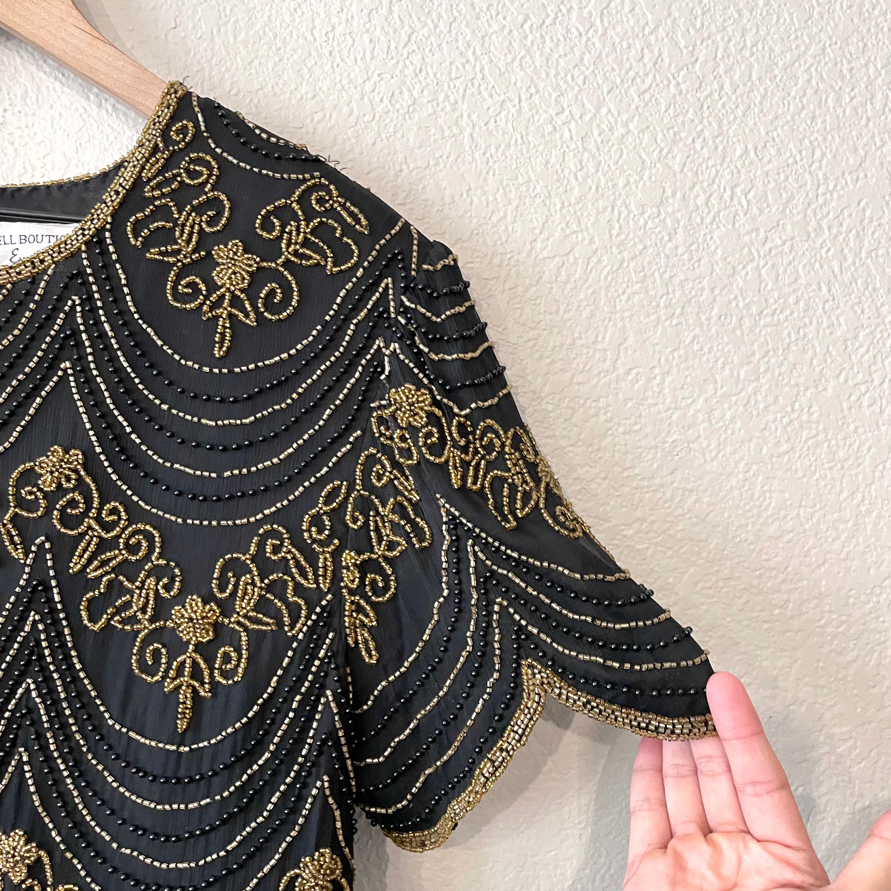 Black Gold Beaded Silk Top