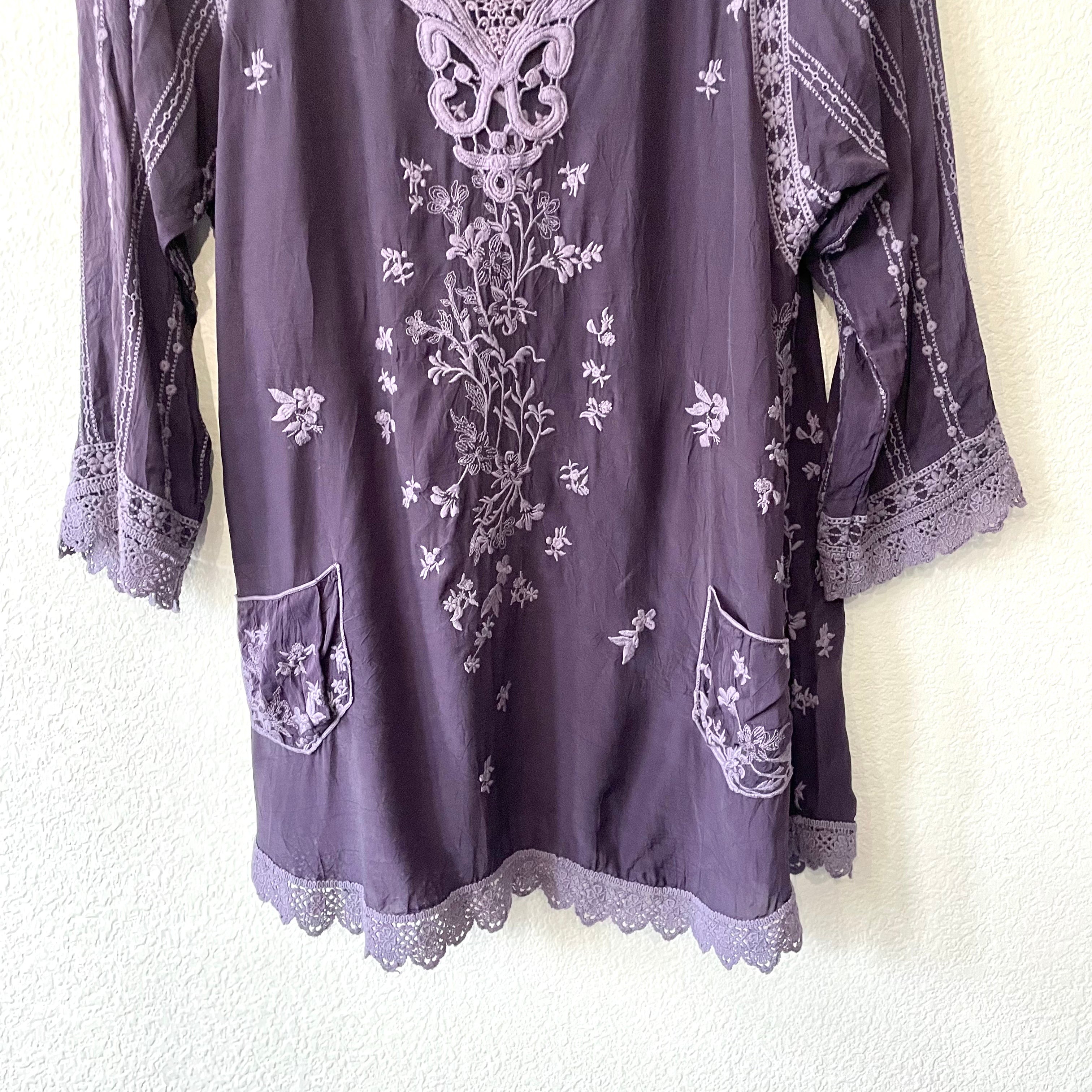 Crochet Trim Embroidered Tunic