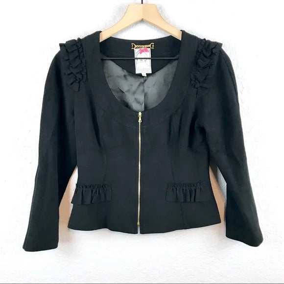 Zip Front Ruffle Blazer Jacket