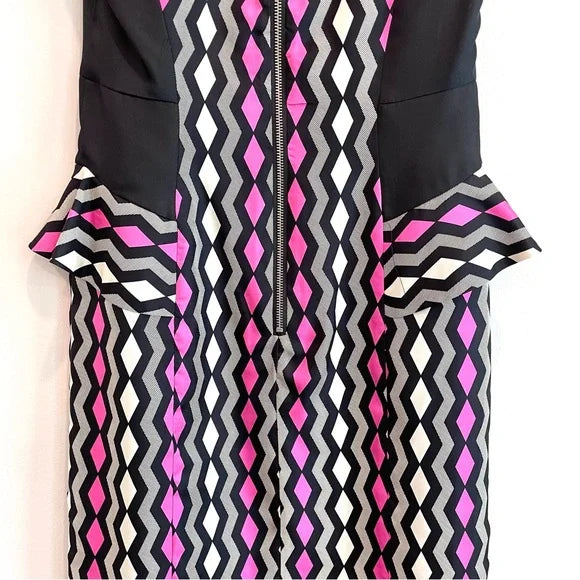 Geometric Silk Peplum Dress