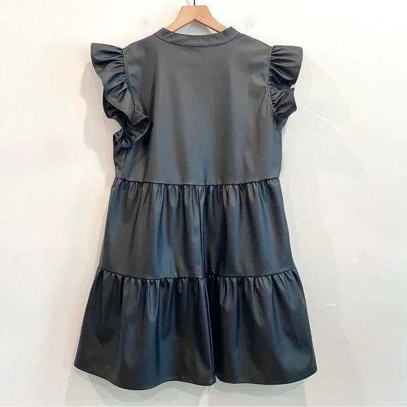 Faux Leather Tiered Dress