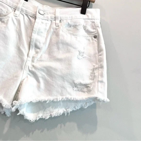 Button Fly Distressed Jean Shorts