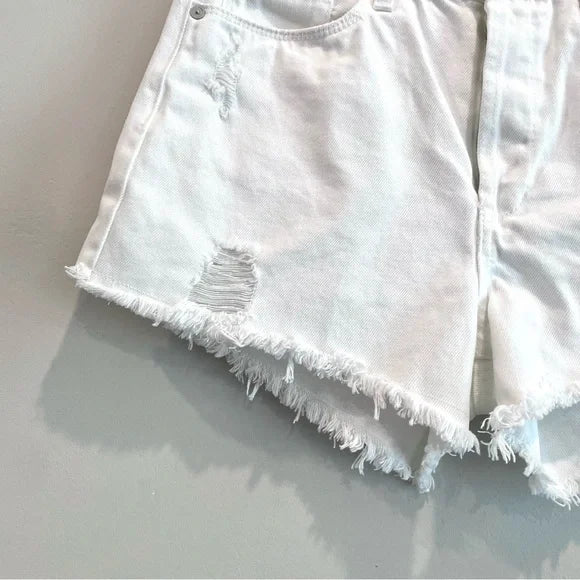 Button Fly Distressed Jean Shorts