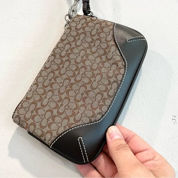 Logo Leather Trim Wristlet