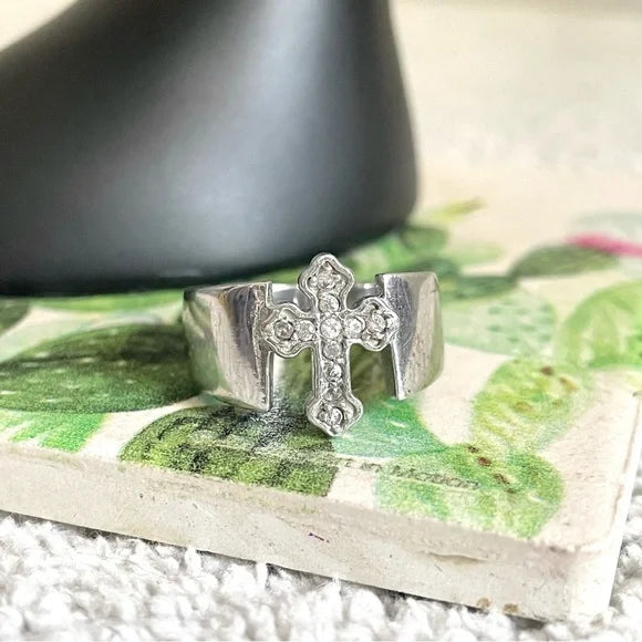 Crystal Cross Sterling Silver Ring