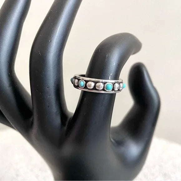 Silver Studded Turquoise Band Ring