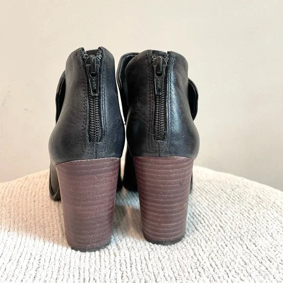 Leather Stacked Heel Booties