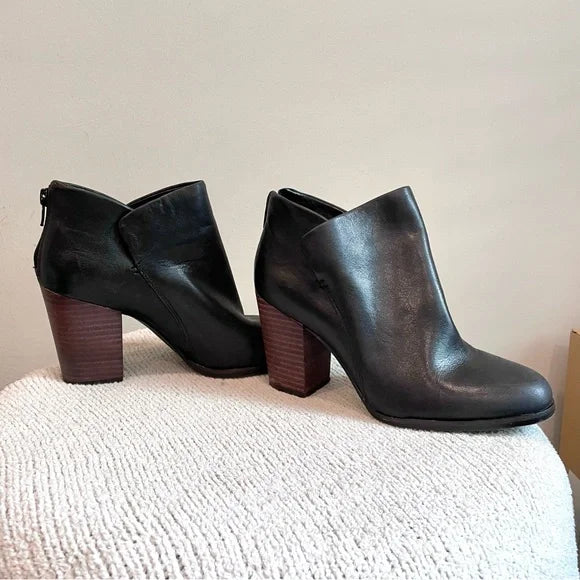 Leather Stacked Heel Booties