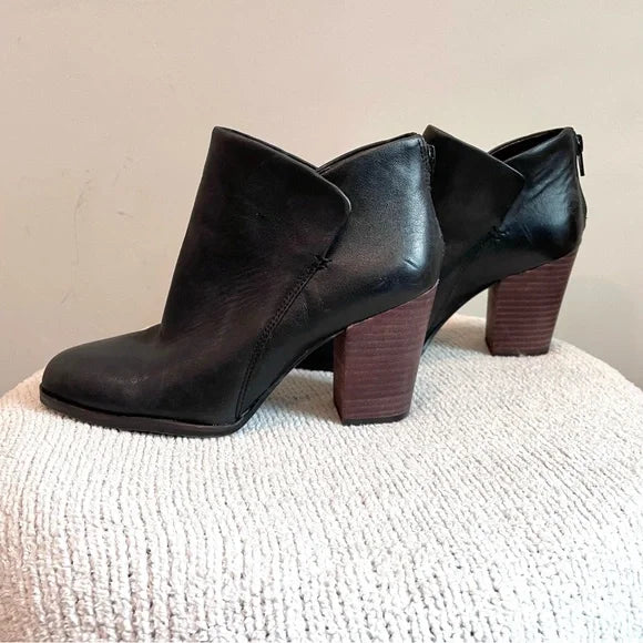 Leather Stacked Heel Booties